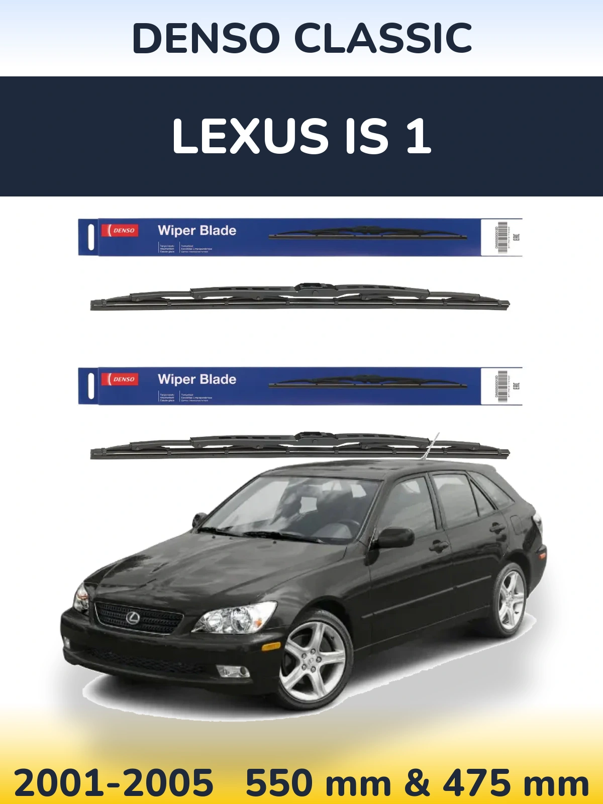 Front wiper blade set Denso Classic 550 & 475 mm for Lexus IS 1 2001-2005