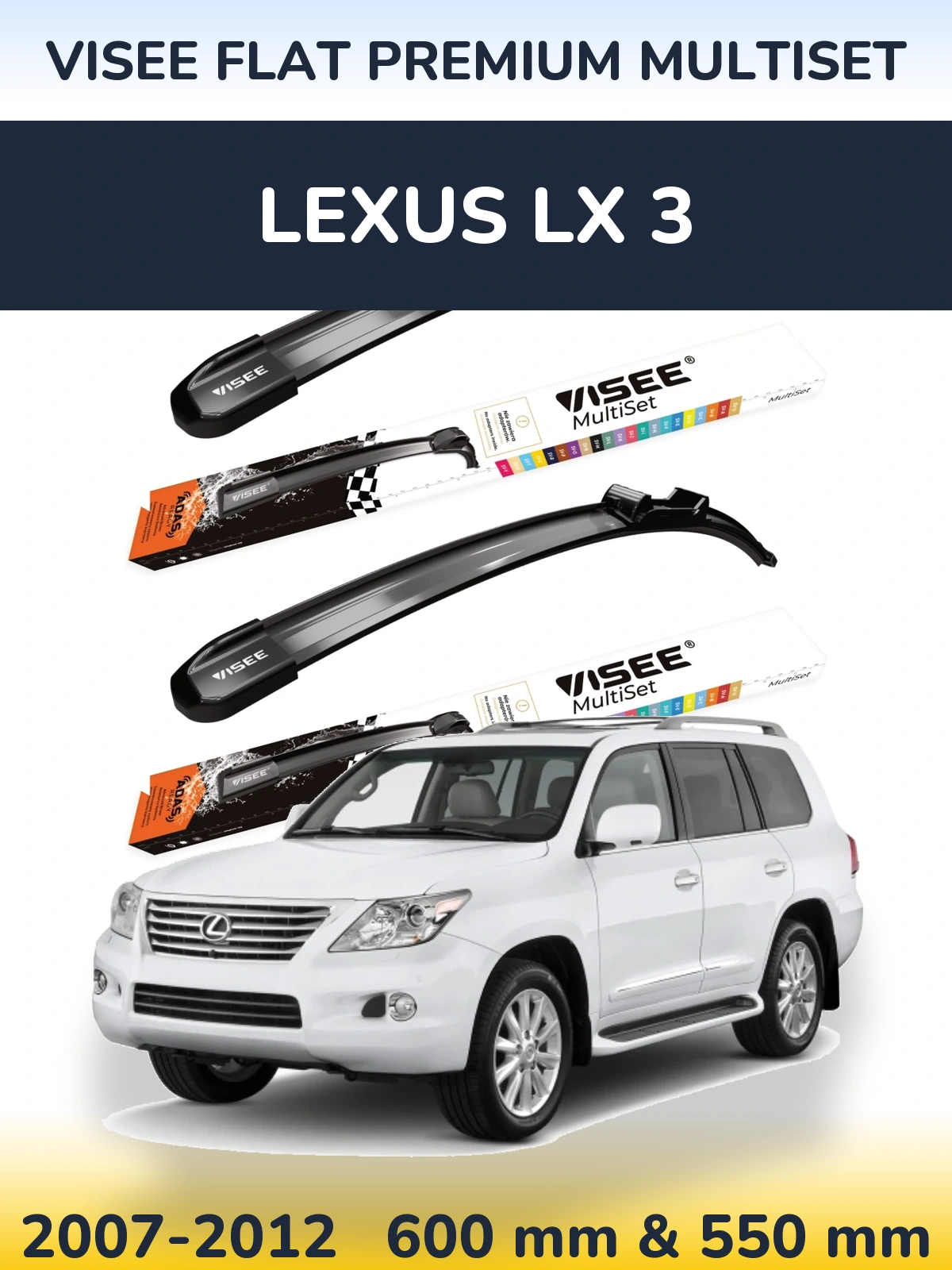 Komplet przednich wycieraczek VISEE FLAT PREMIUM MultiSet 600 & 550 mm do Lexus LX 3 2007-2012