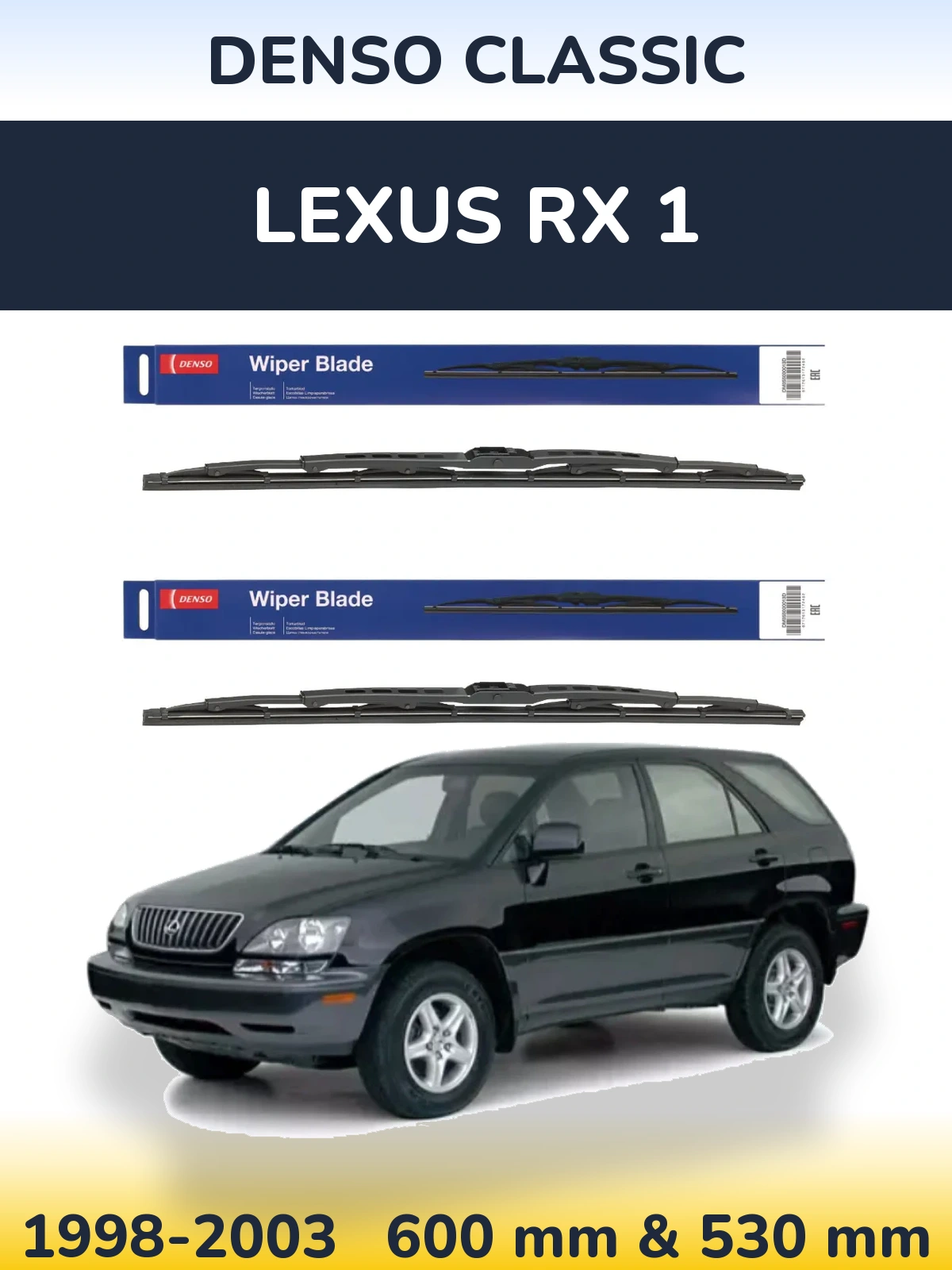 Front wiper blade set Denso Classic 600 & 530 mm for Lexus RX 1 1998-2003