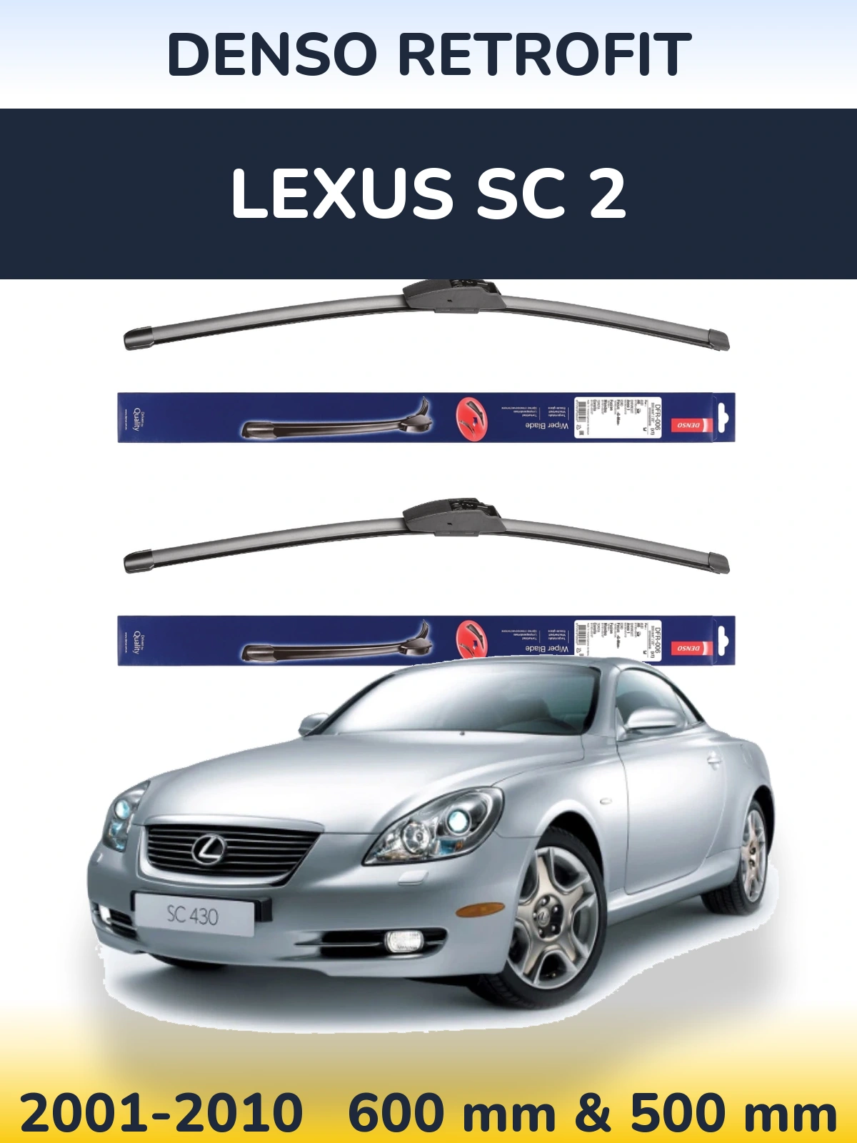 Komplet przednich wycieraczek Denso Retrofit 600 & 500 mm do Lexus SC 2 2001-2010
