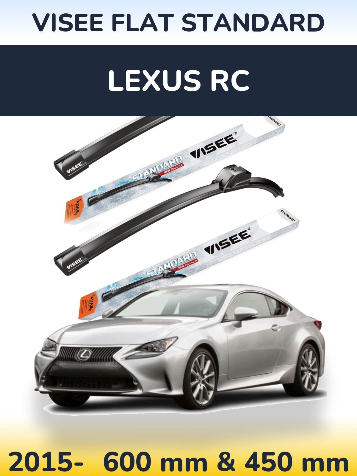Комплект передних дворников VISEE FLAT STANDARD 600 & 450 мм для Lexus RC 2015-2026