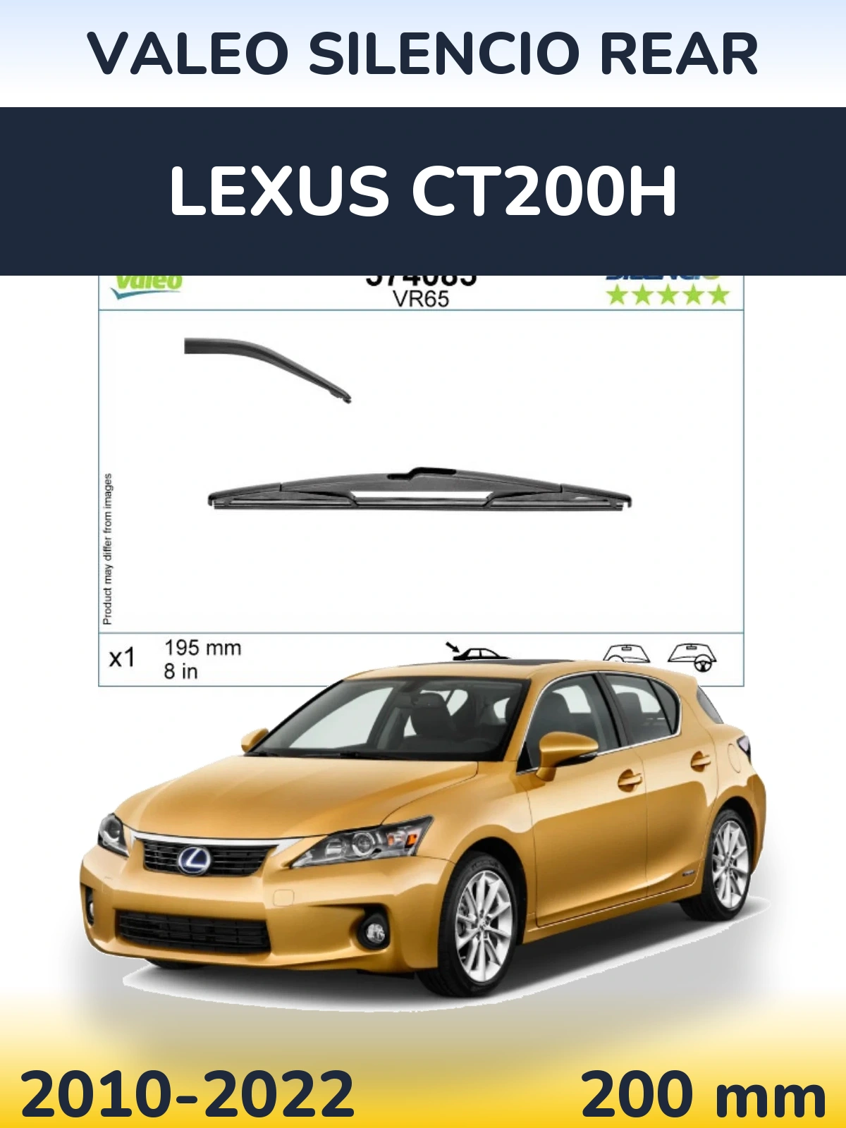 Rear wiper blade Valeo Silencio Rear 195 mm for Lexus CT200h 2010-2022