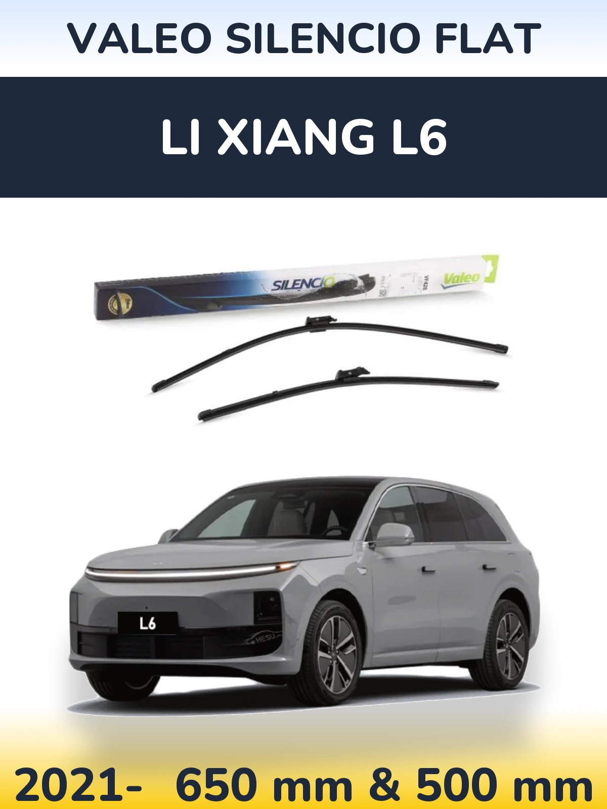 Front wiper blade set Valeo Silencio Flat 650 & 500 mm for Li Xiang L6 2021-2026