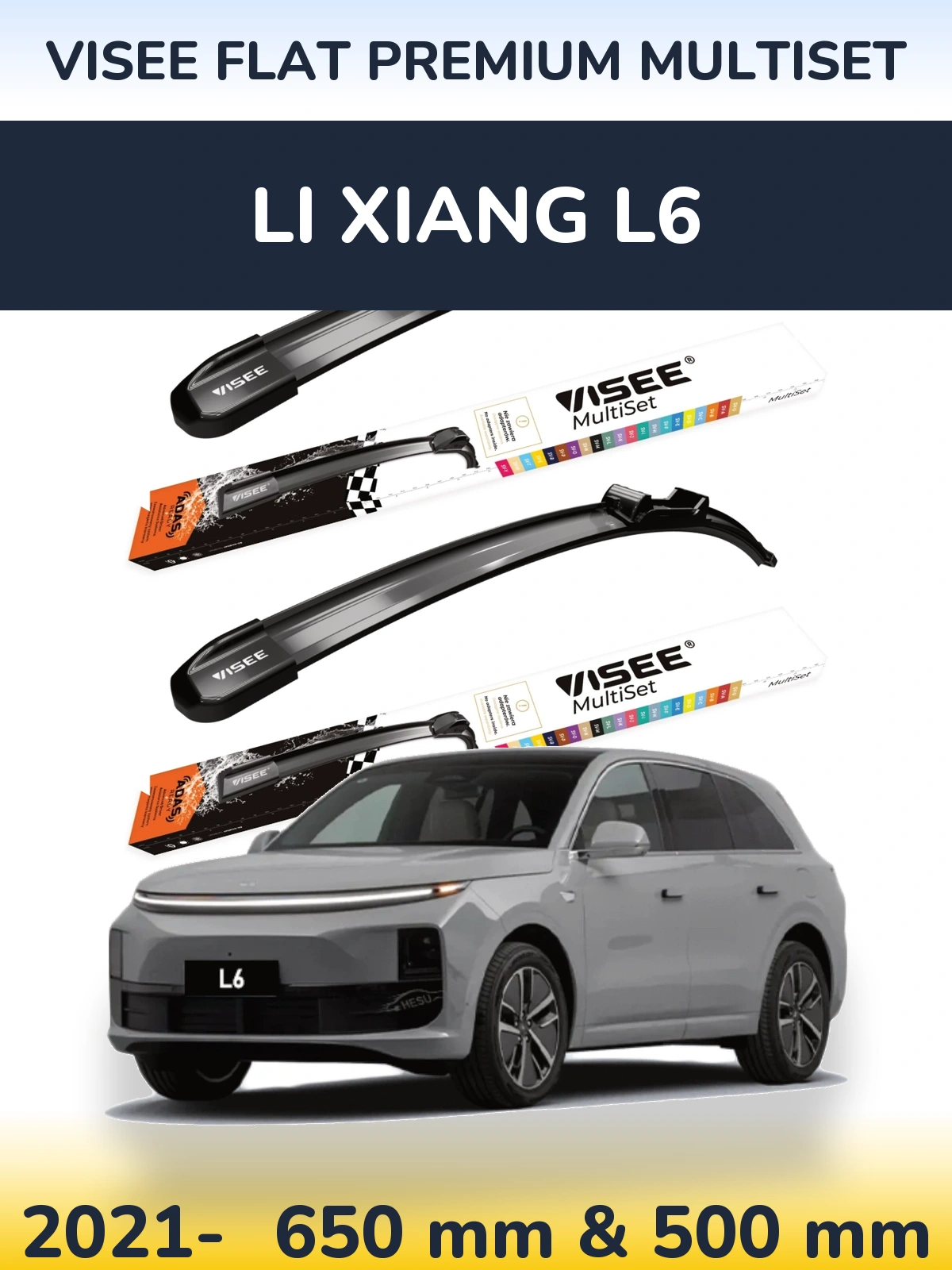 Front wiper blade set VISEE FLAT PREMIUM MultiSet 650 & 500 mm for Li Xiang L6 2021-2026
