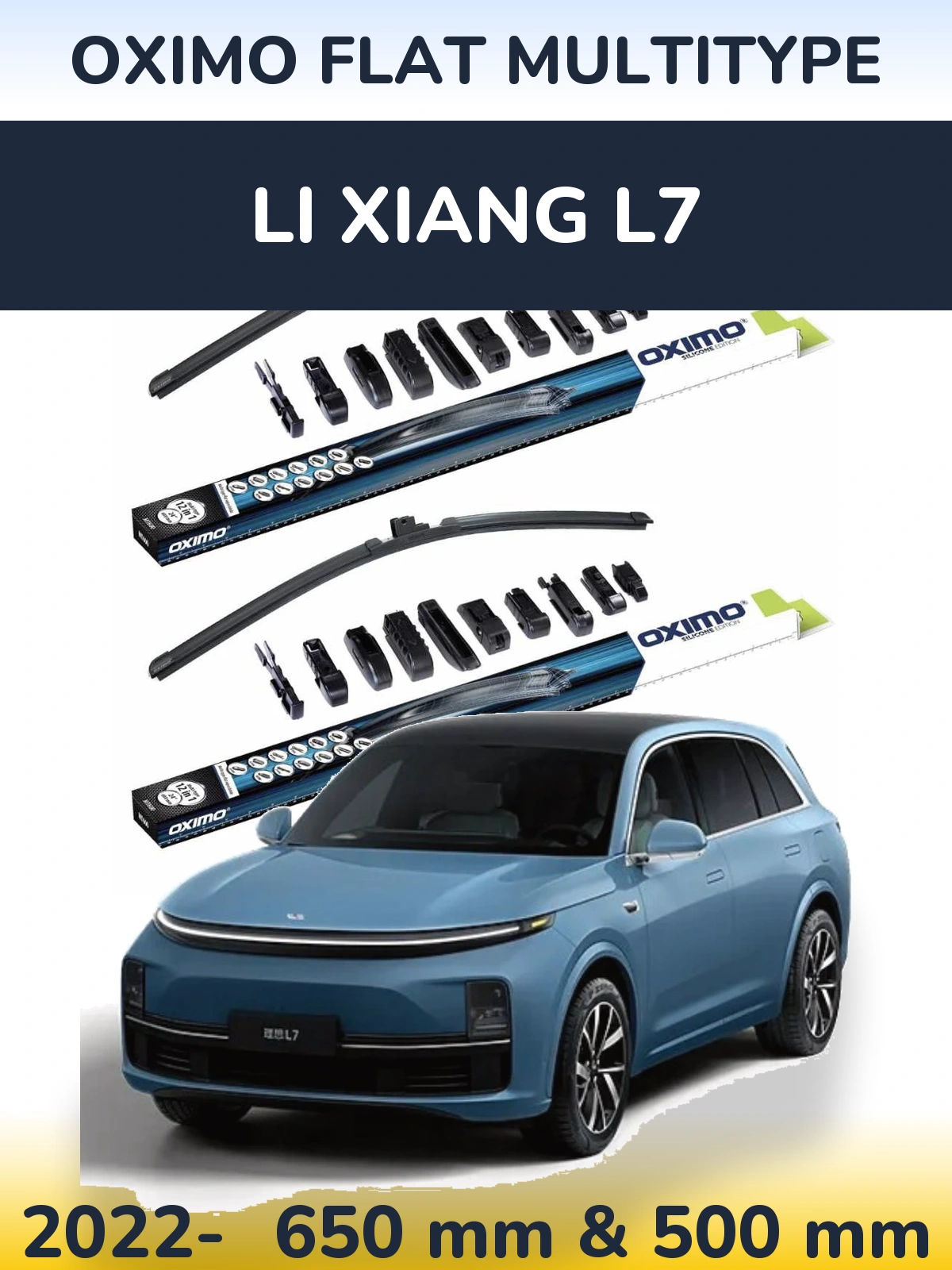 Front wiper blade set Oximo Flat MultiTypee 650 & 500 mm for Li Xiang L7 2022-2026