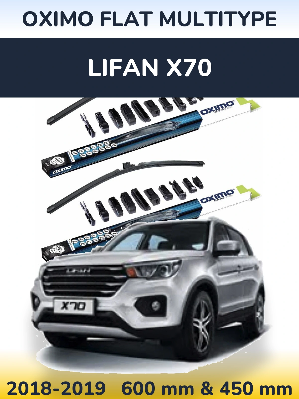 Komplet przednich wycieraczek Oximo Flat MultiType 600 & 450 mm do Lifan X70 2018-2019