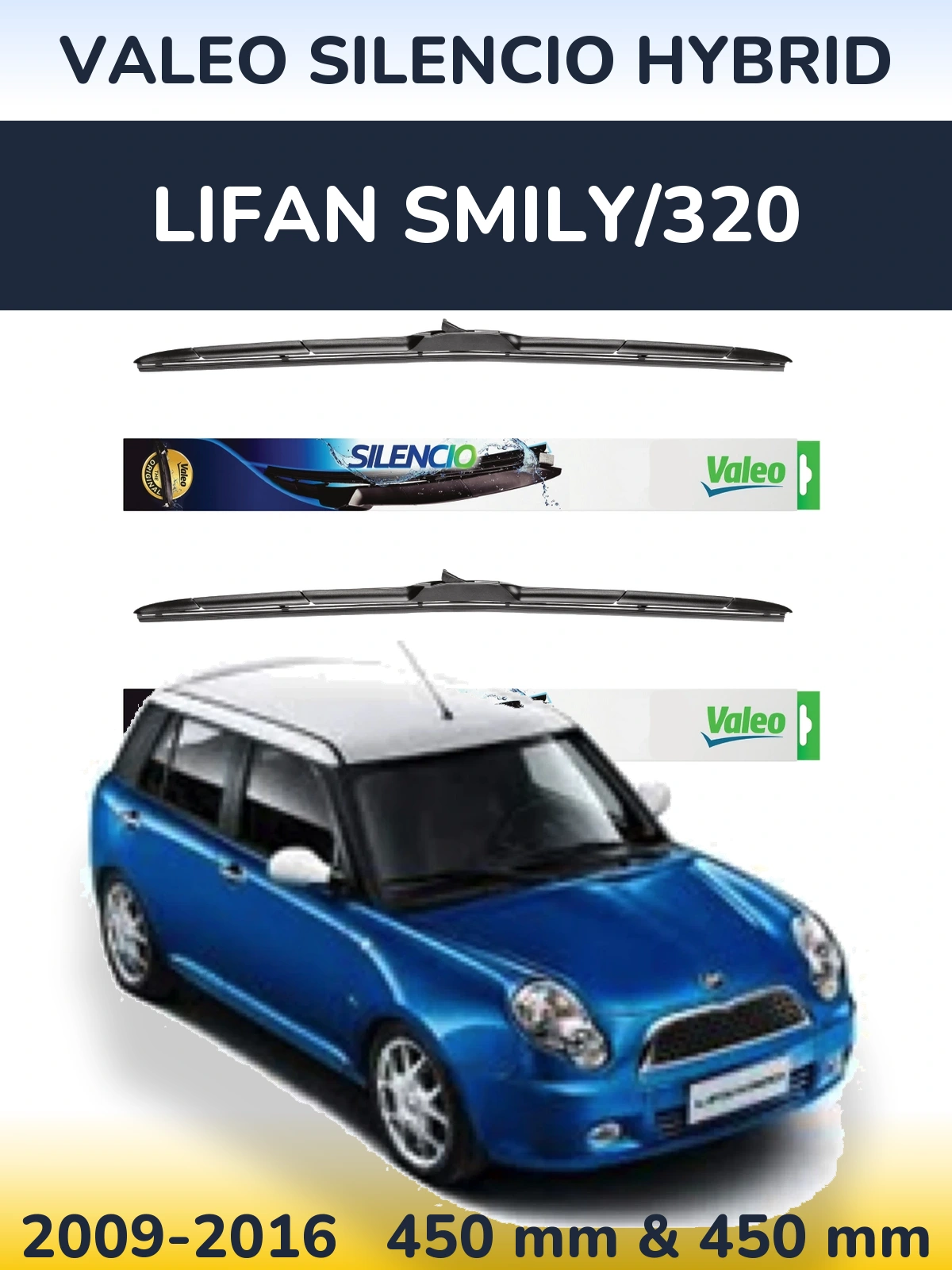 Komplet przednich wycieraczek Valeo Silencio Hybrid 450 & 450 mm do Lifan Smily/320 2009-2016