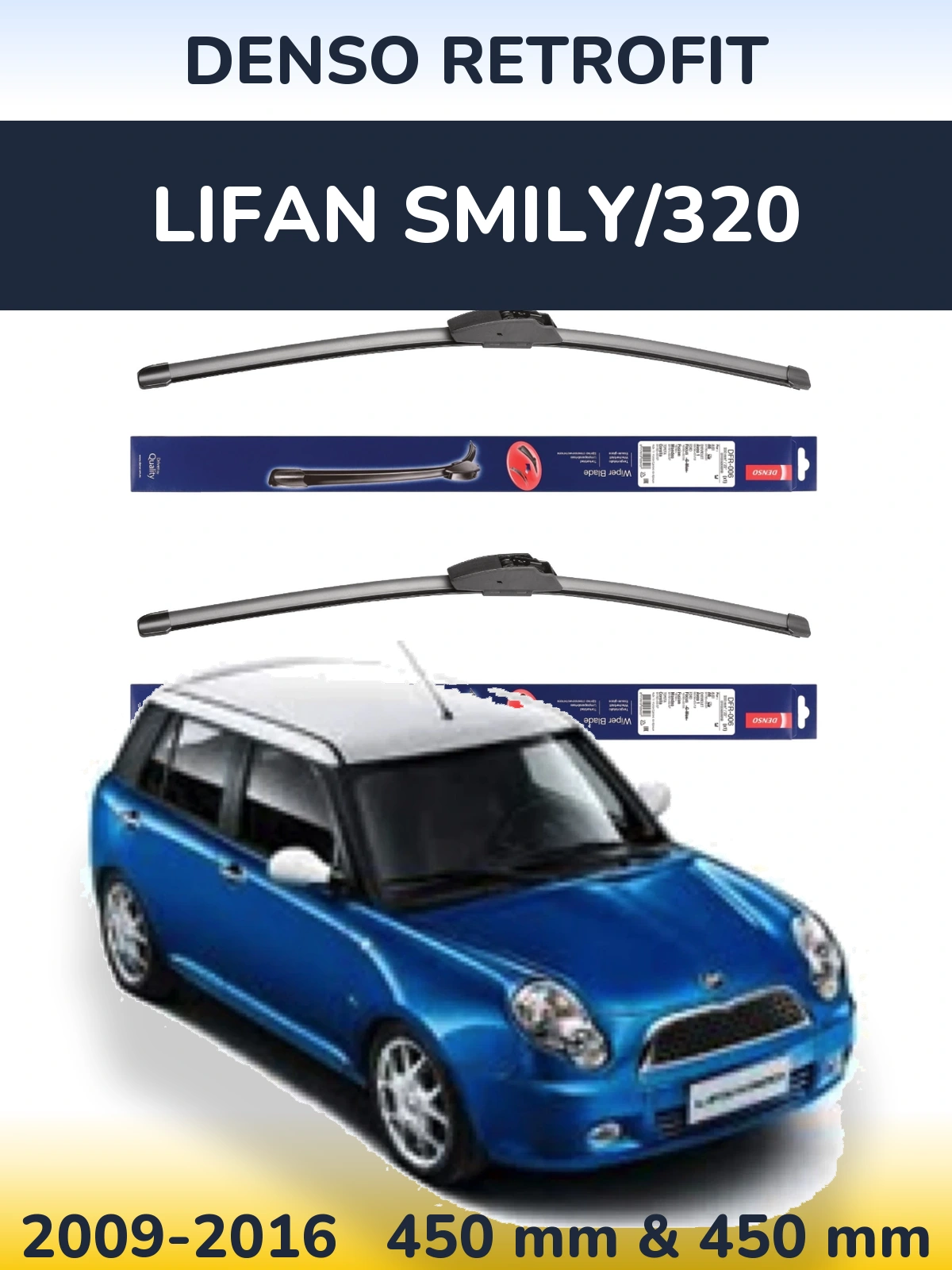 Komplet przednich wycieraczek Denso Retrofit 450 & 450 mm do Lifan Smily/320 2009-2016