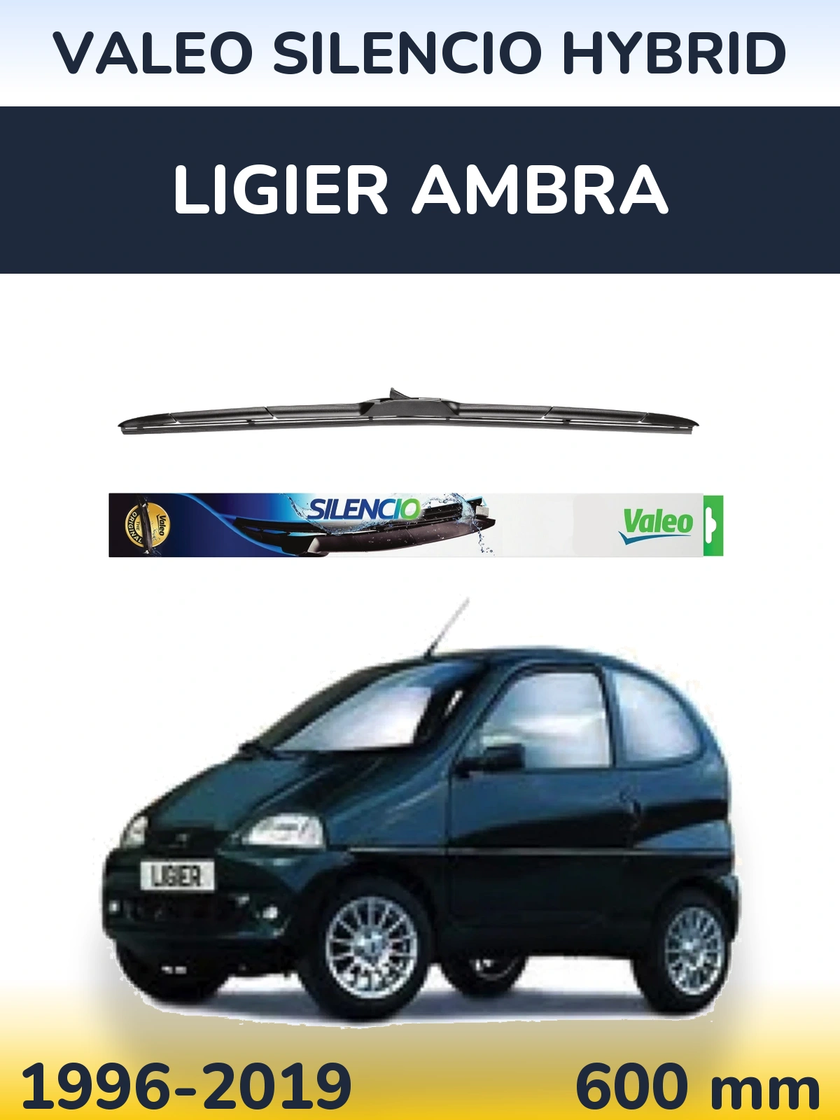Передний дворник Valeo Silencio Hybrid 600 мм для Ligier Ambra 1996-2019