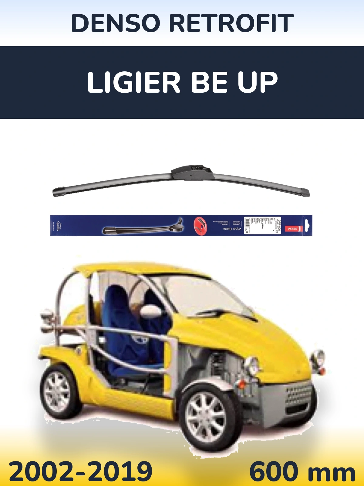 Front wiper blade Denso Retrofit 600 mm for Ligier Be Up 2002-2019