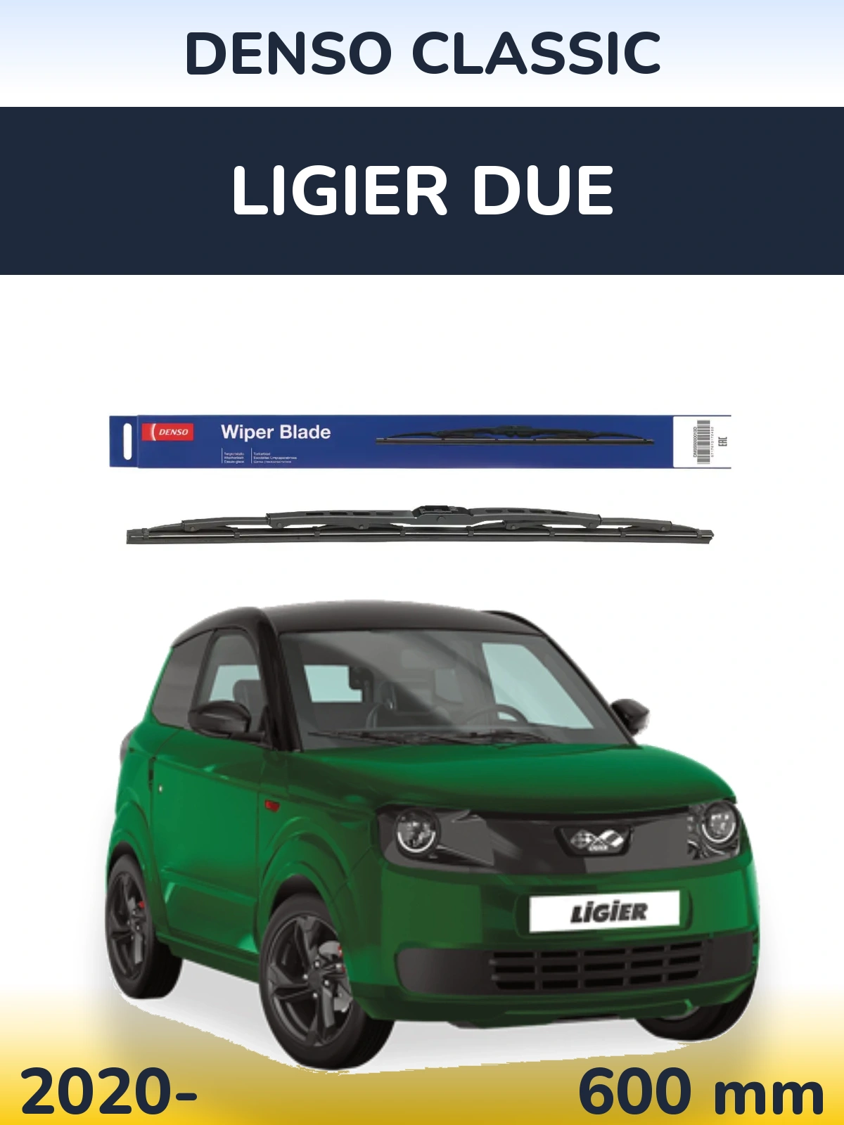Передний дворник Denso Classic 600 мм для Ligier Due 2020-2026