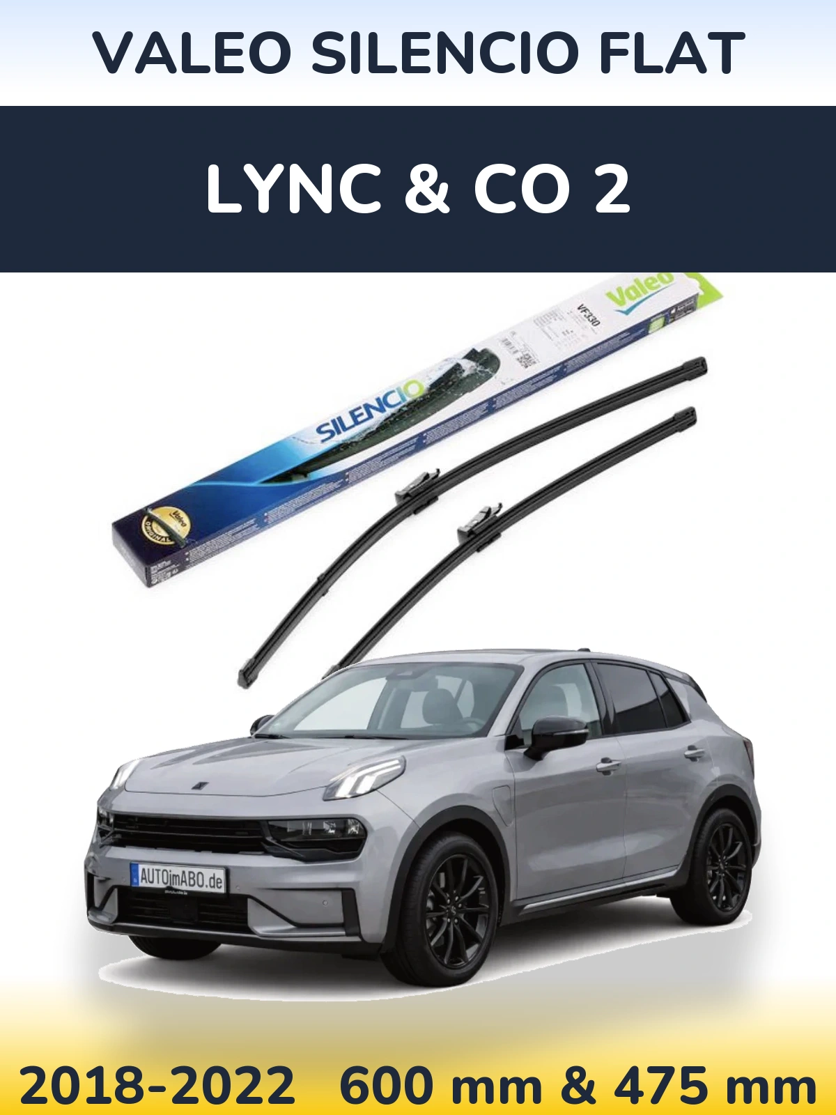 Komplet przednich wycieraczek Valeo Silencio Flat 600 & 475 mm do Lync & Co 2 2018-2022