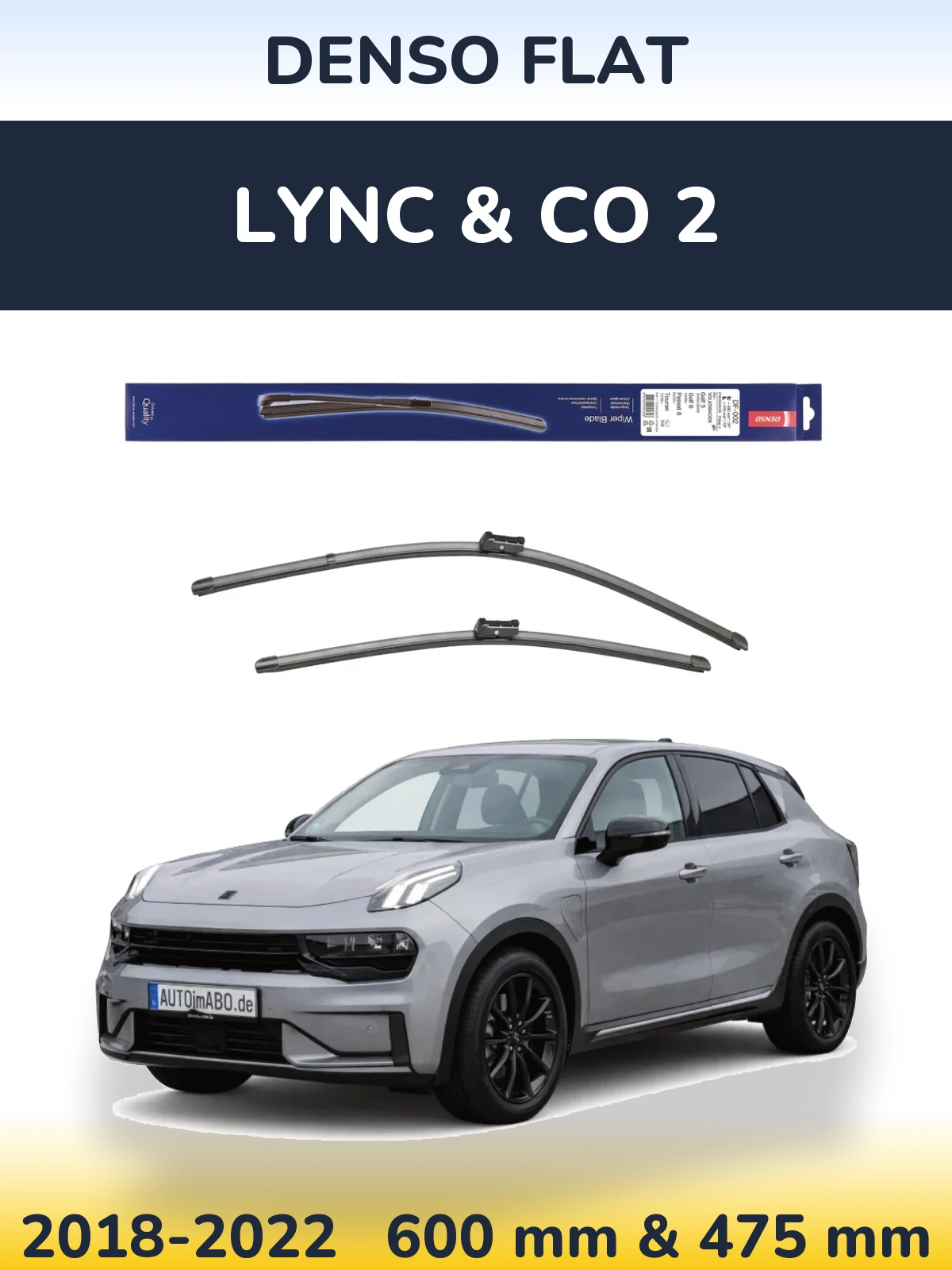 Front wiper blade set Denso Flat 600 & 475 mm for Lync & Co 2 2018-2022