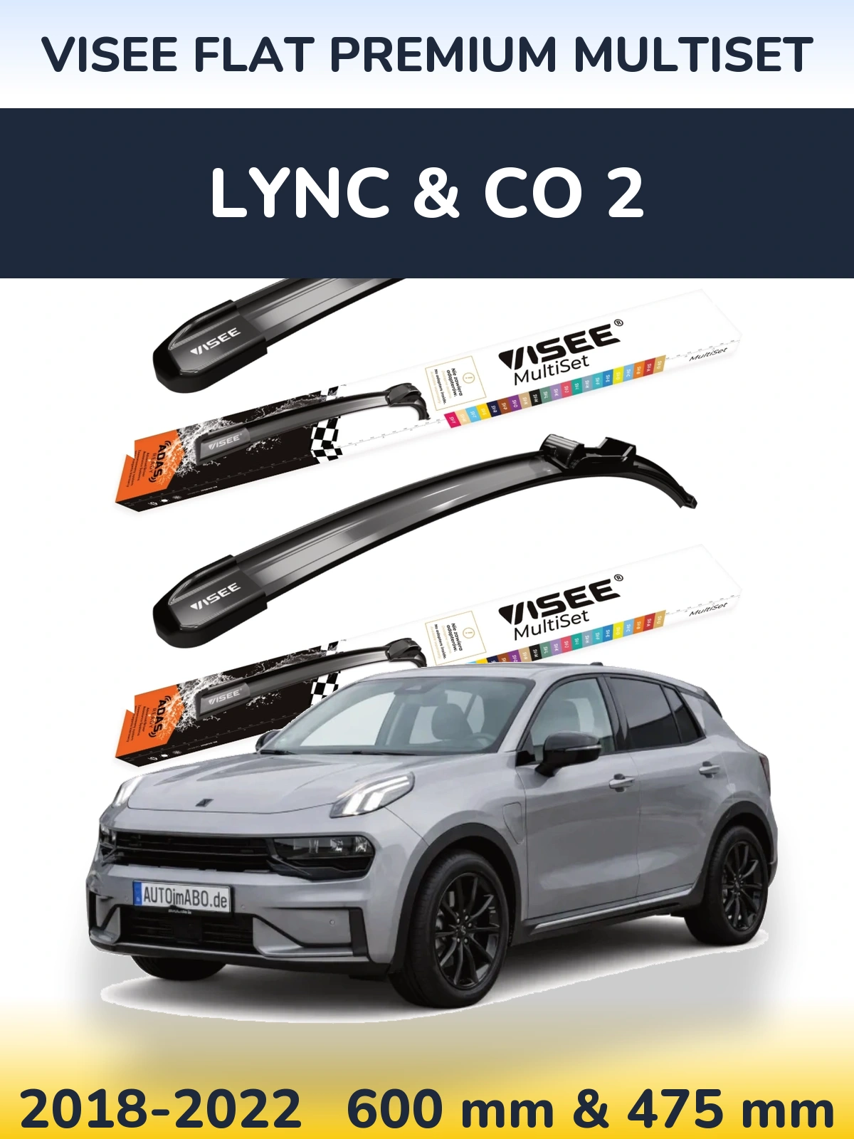 Front wiper blade set VISEE FLAT PREMIUM MultiSet 600 & 475 mm for Lync & Co 2 2018-2022