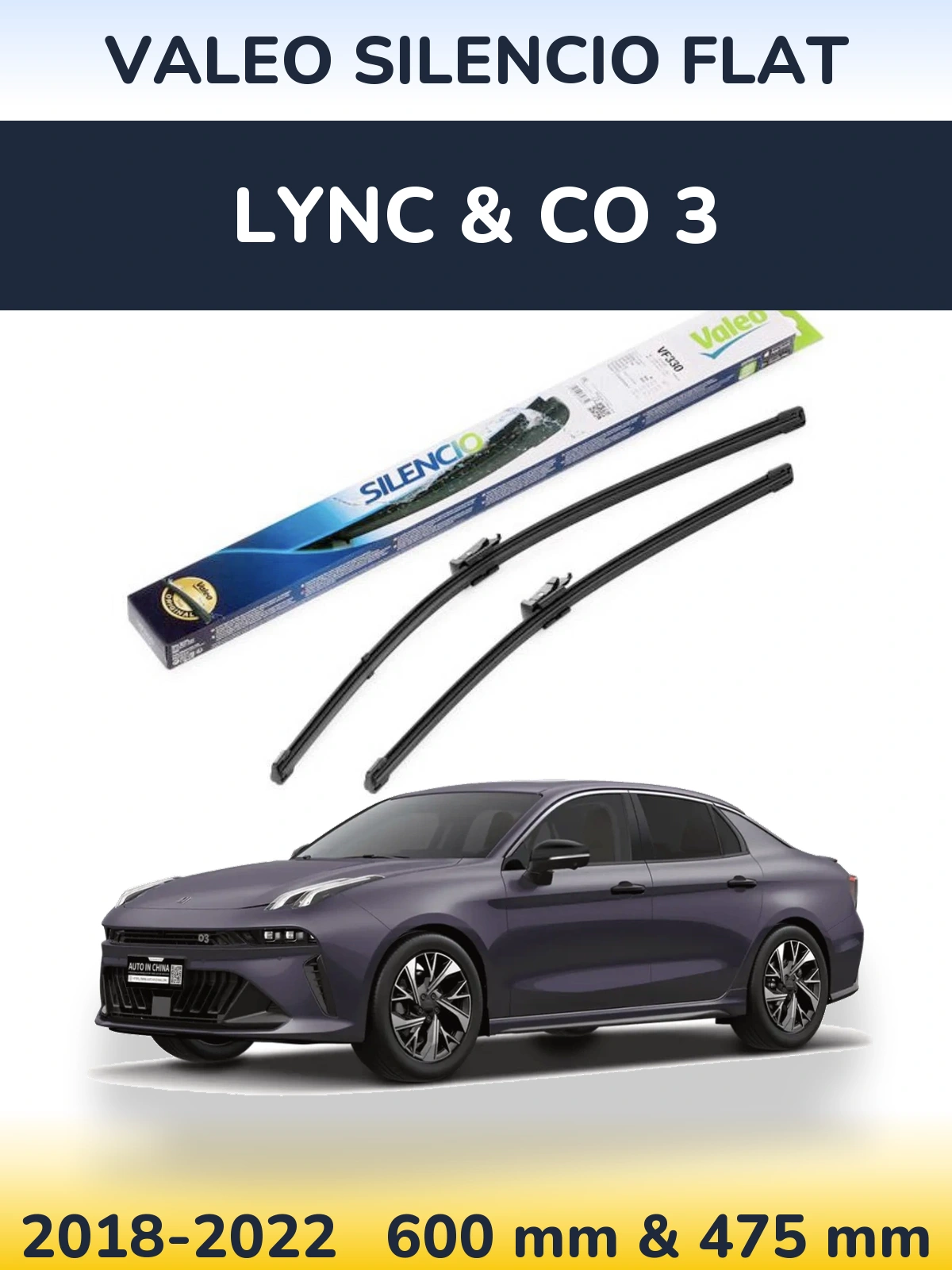 Komplet przednich wycieraczek Valeo Silencio Flat 600 & 475 mm do Lync & Co 3 2018-2022