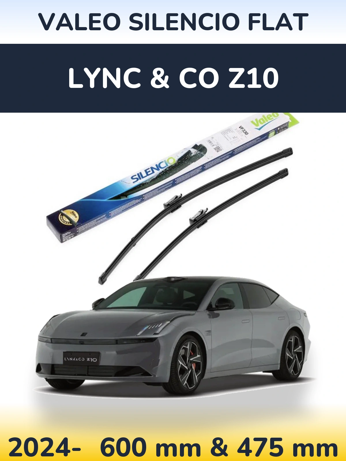 Front wiper blade set Valeo Silencio Flat 600 & 475 mm for Lync & Co Z10 2024-2026