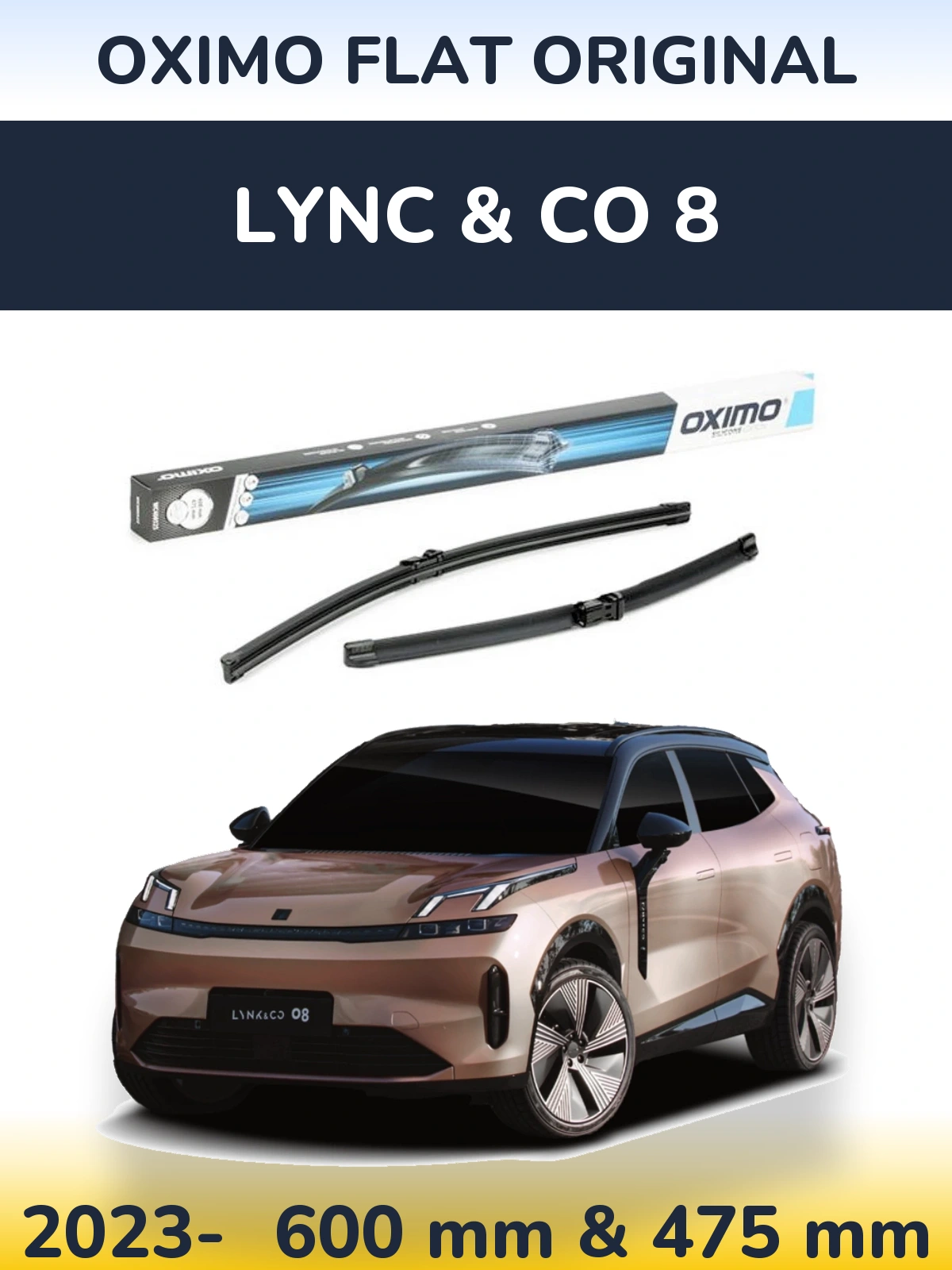 Комплект передніх щіток Oximo Flat Original 600 & 475 мм для Lync & Co 8 2023-2026
