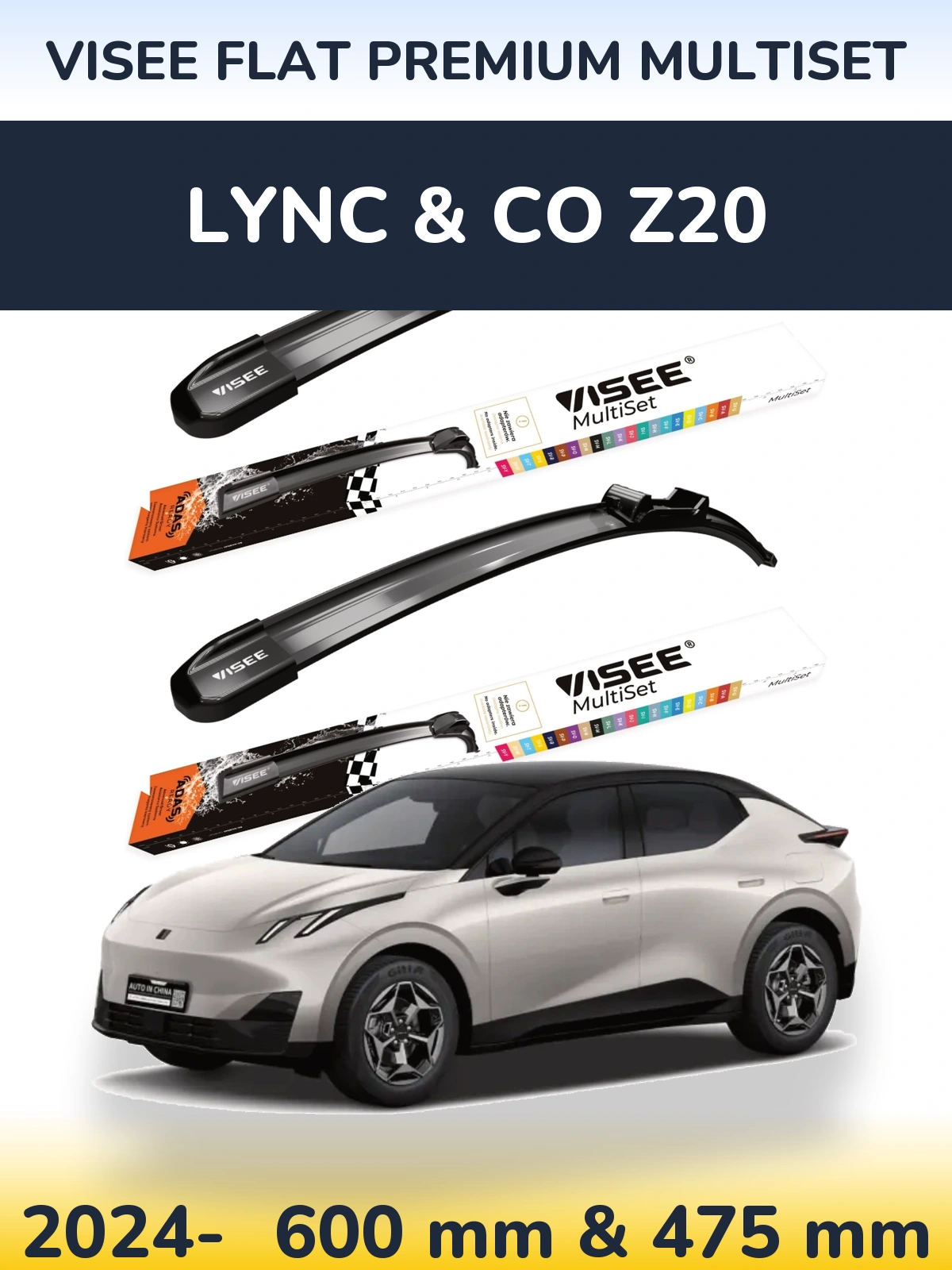 Komplet przednich wycieraczek VISEE FLAT PREMIUM MultiSet 600 & 475 mm do Lync & Co Z20 2024-2026