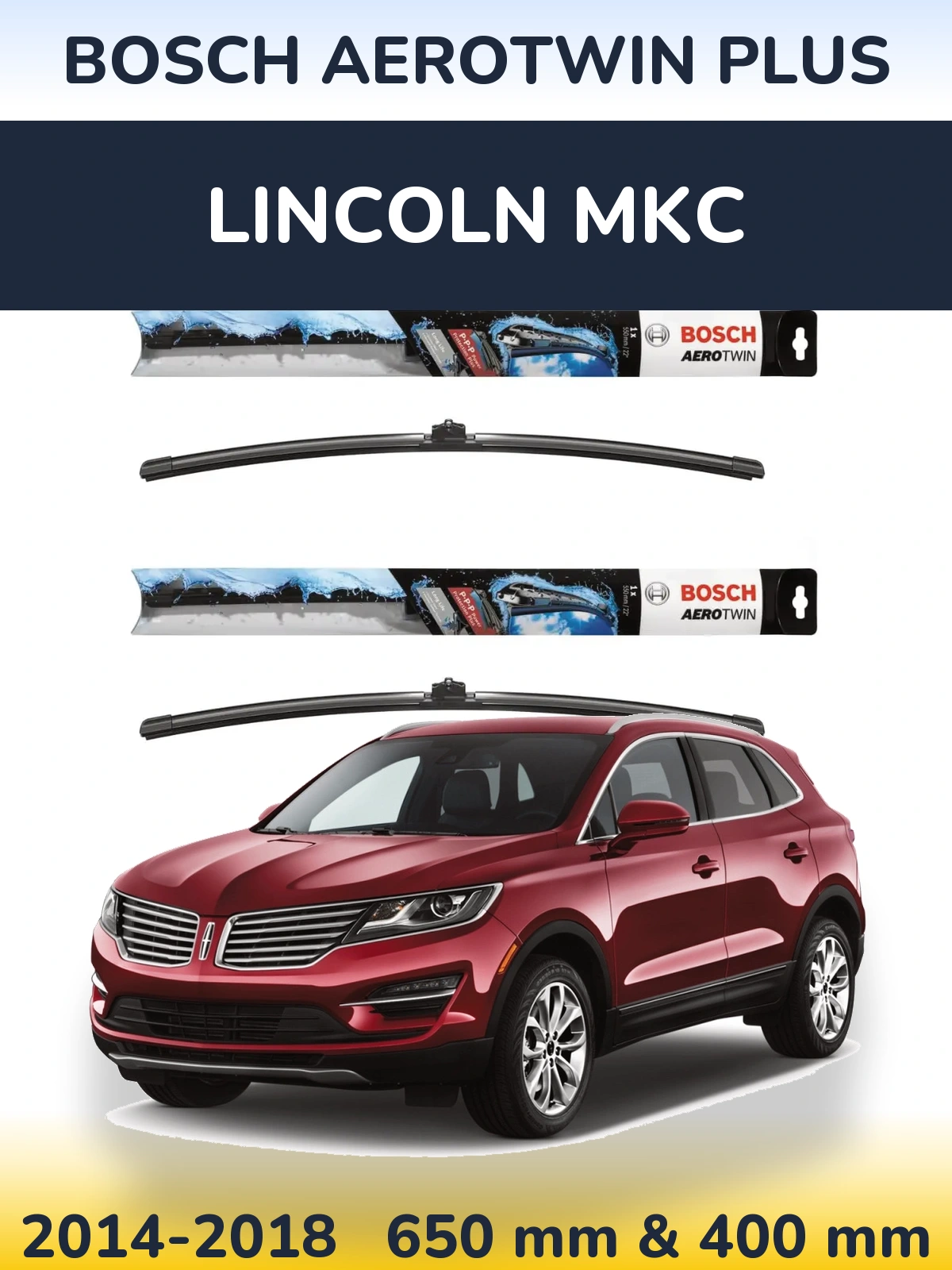 Комплект передних дворников BOSCH AeroTwin Plus 650 & 400 мм для Lincoln MKC 2014-2018