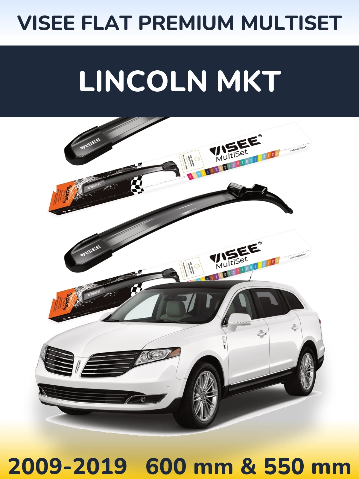 Front wiper blade set VISEE FLAT PREMIUM MultiSet 600 & 550 mm for Lincoln MKT 2009-2019