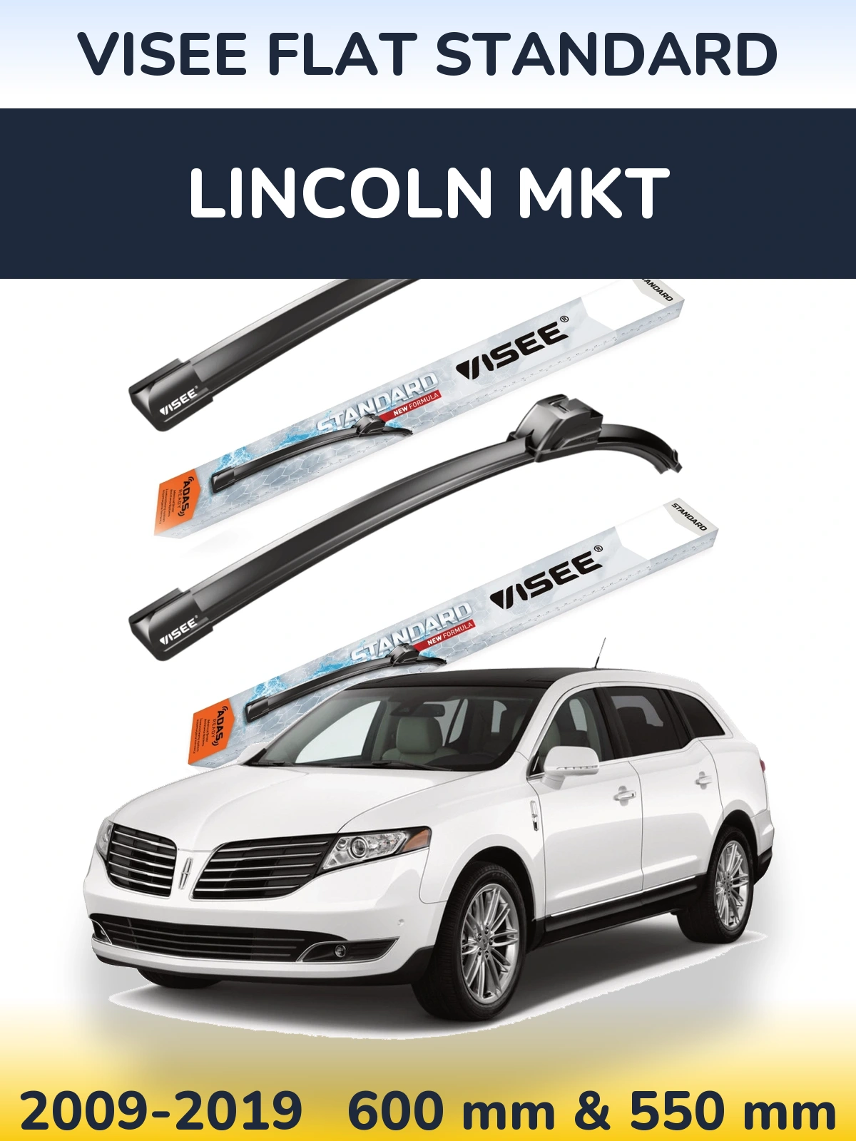 Комплект передних дворников VISEE FLAT STANDARD 600 & 550 мм для Lincoln MKT 2009-2019