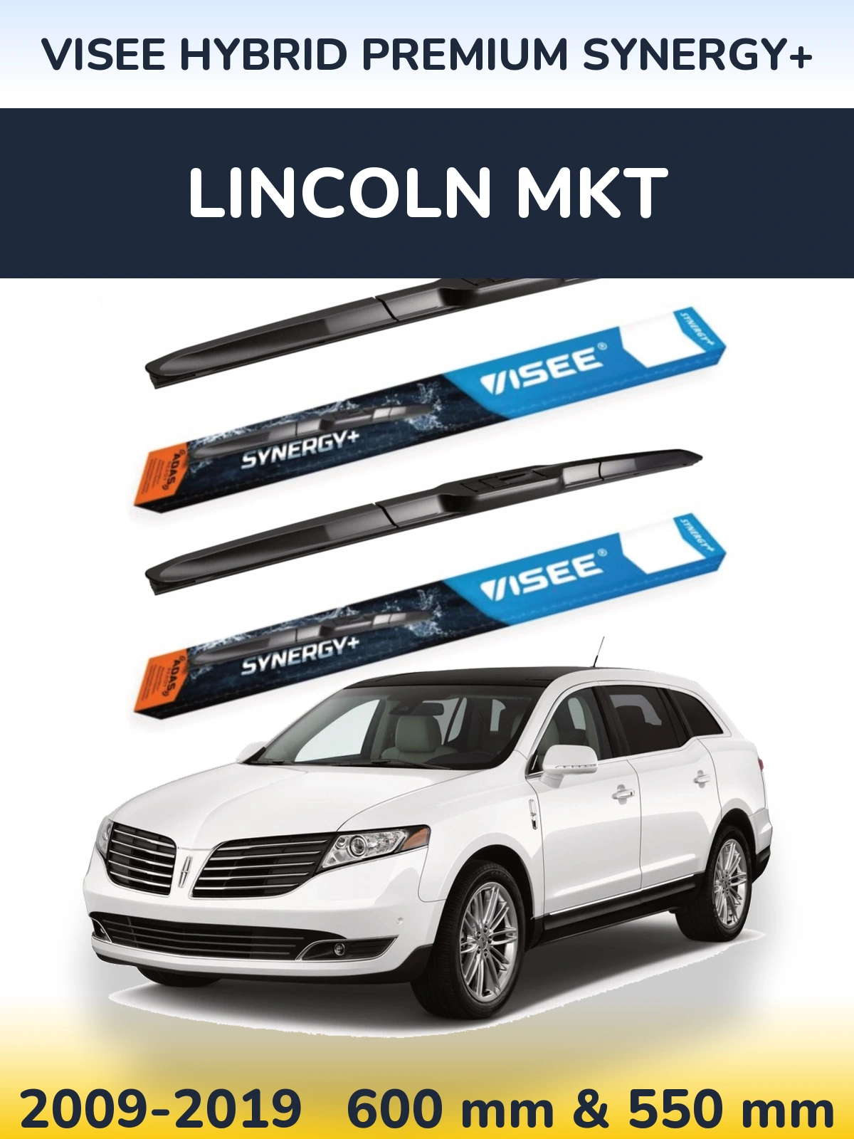 Комплект передних дворников VISEE HYBRID PREMIUM SYNERGY+ 600 & 550 мм для Lincoln MKT 2009-2019