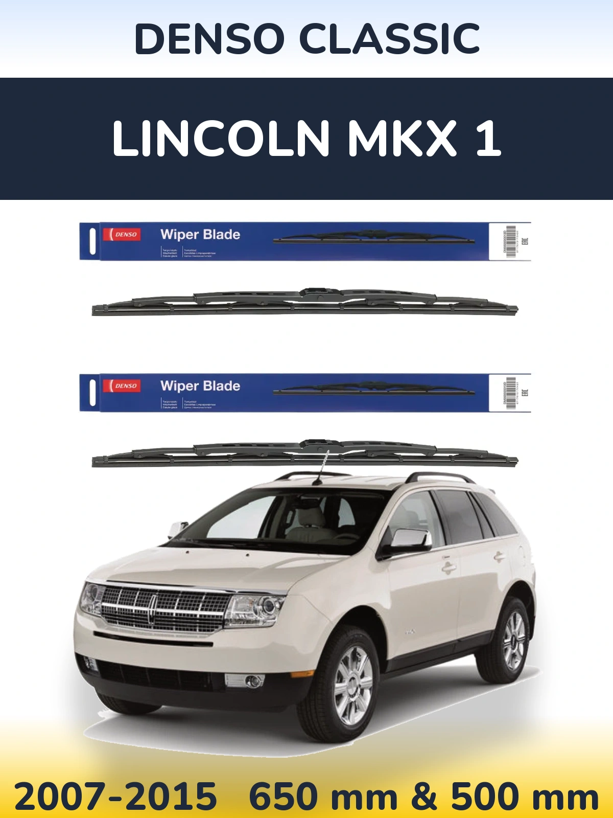 Komplet przednich wycieraczek Denso Classic 650 & 500 mm do Lincoln MKX 1 2007-2015