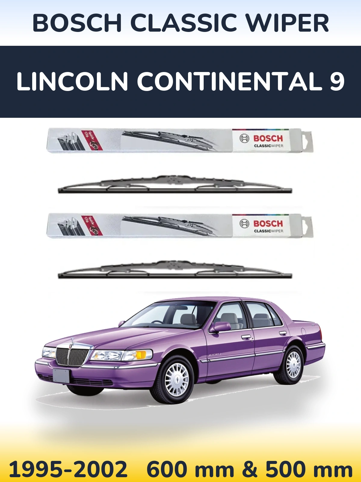 Комплект передних дворников BOSCH Classic Wiper 600 & 500 мм для Lincoln Continental 9 1995-2002