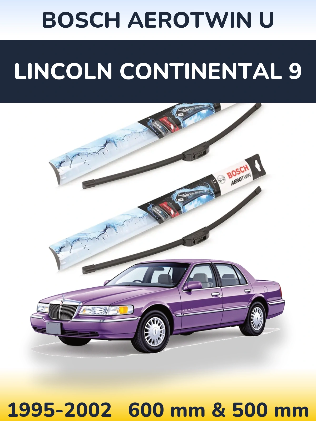 Komplet przednich wycieraczek BOSCH AeroTwin U 600 & 500 mm do Lincoln Continental 9 1995-2002