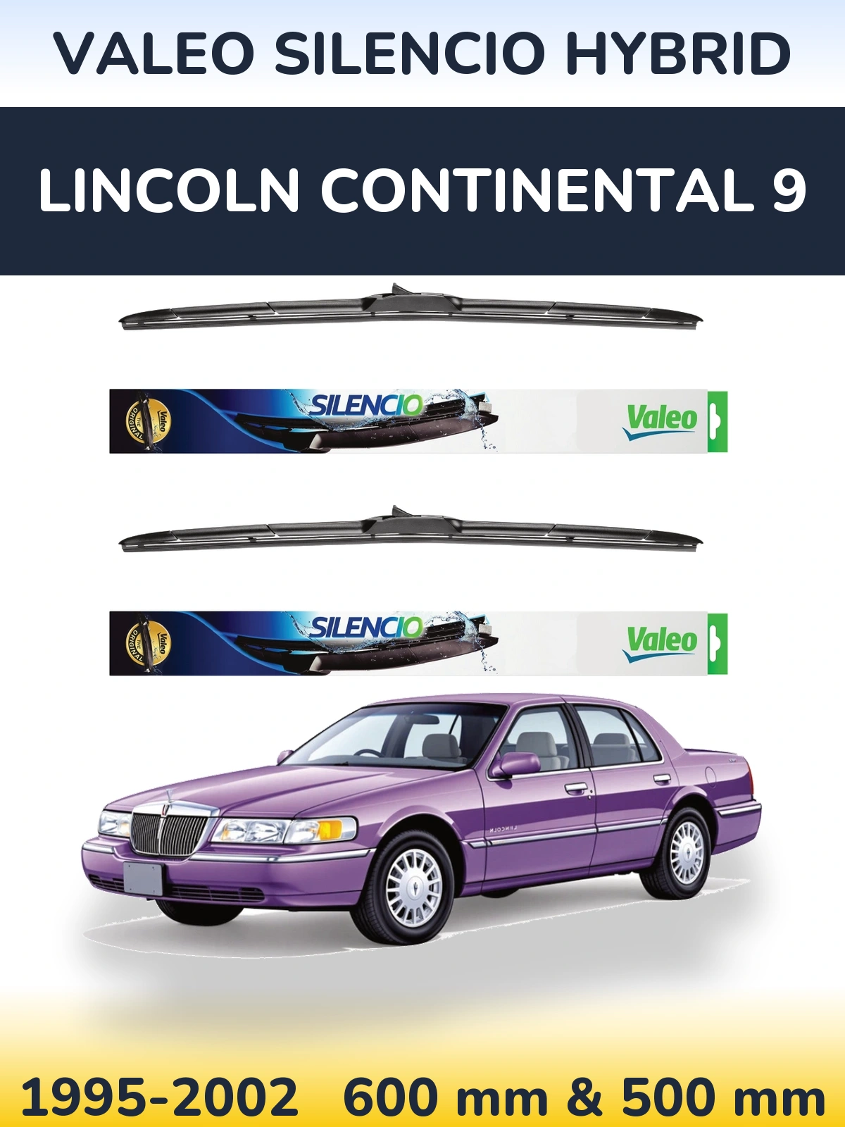 Комплект передних дворников Valeo Silencio Hybrid 600 & 500 мм для Lincoln Continental 9 1995-2002