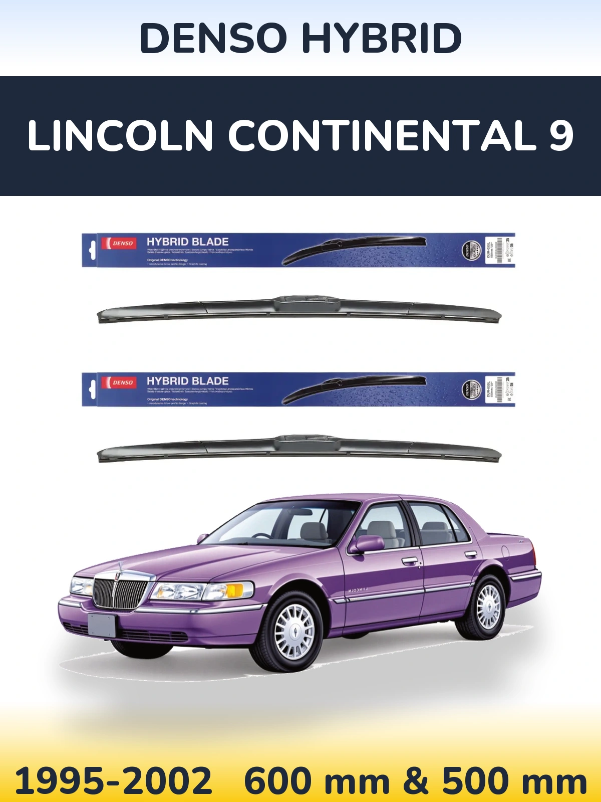 Komplet przednich wycieraczek Denso Hybrid 600 & 500 mm do Lincoln Continental 9 1995-2002