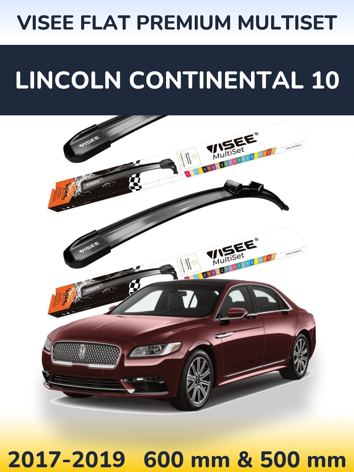 Комплект передніх щіток VISEE FLAT PREMIUM MultiSet 600 & 500 мм для Lincoln Continental 10 2017-2019
