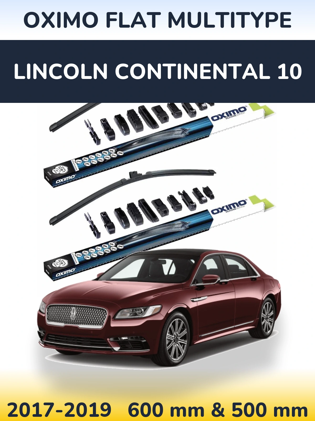 Front wiper blade set Oximo Flat MultiTypee 600 & 500 mm for Lincoln Continental 10 2017-2019