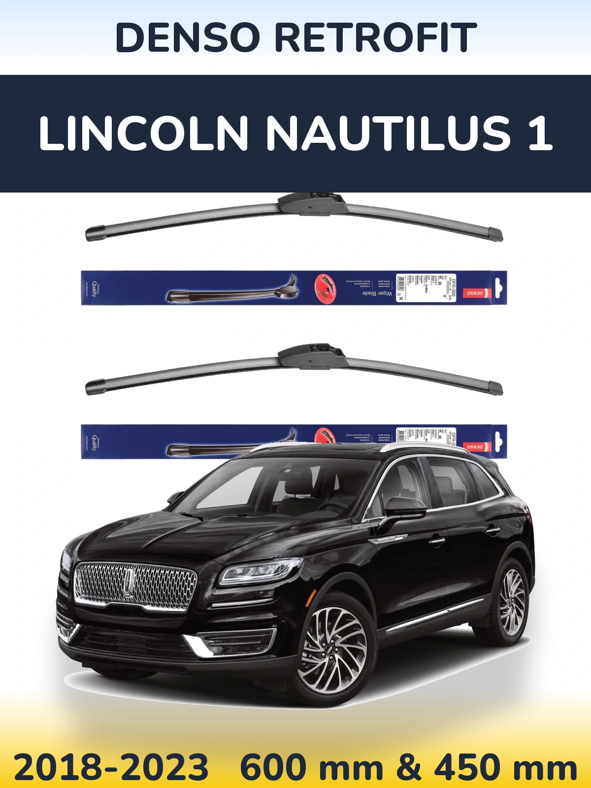 Komplet przednich wycieraczek Denso Retrofit 600 & 450 mm do Lincoln Nautilus 1 2018-2023