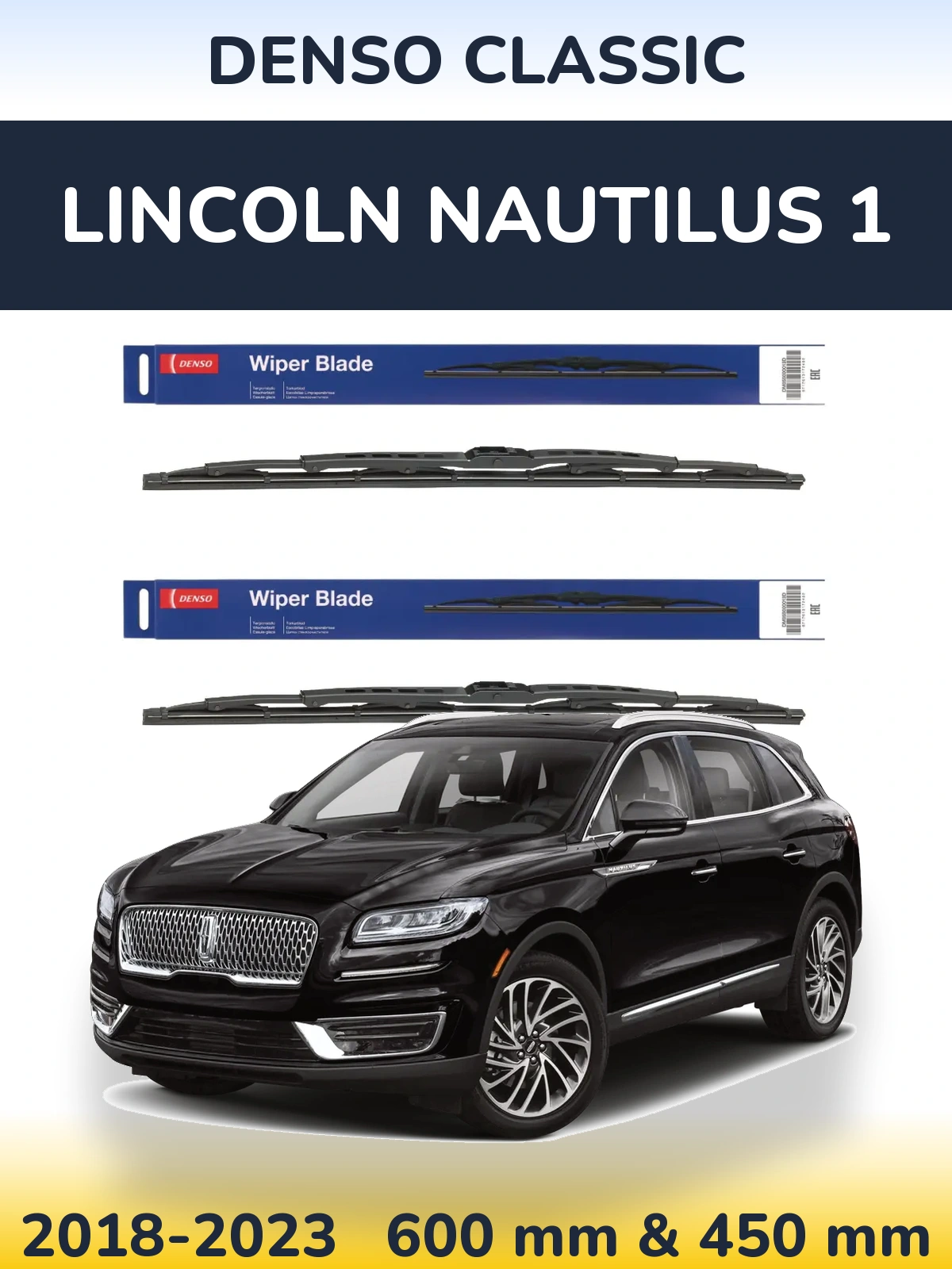 Front wiper blade set Denso Classic 600 & 450 mm for Lincoln Nautilus 1 2018-2023