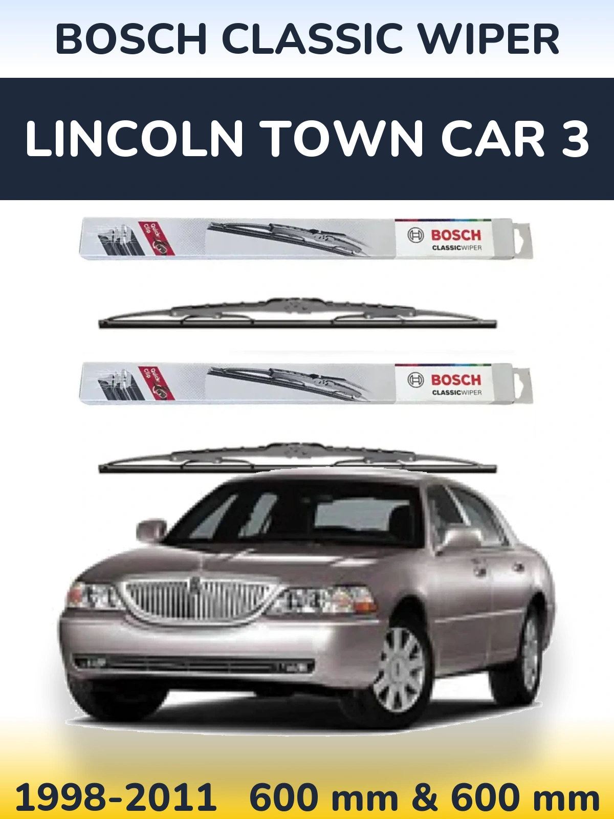 Комплект передніх щіток BOSCH Classic Wiper 600 & 600 мм для Lincoln Town Car 3 1998-2011