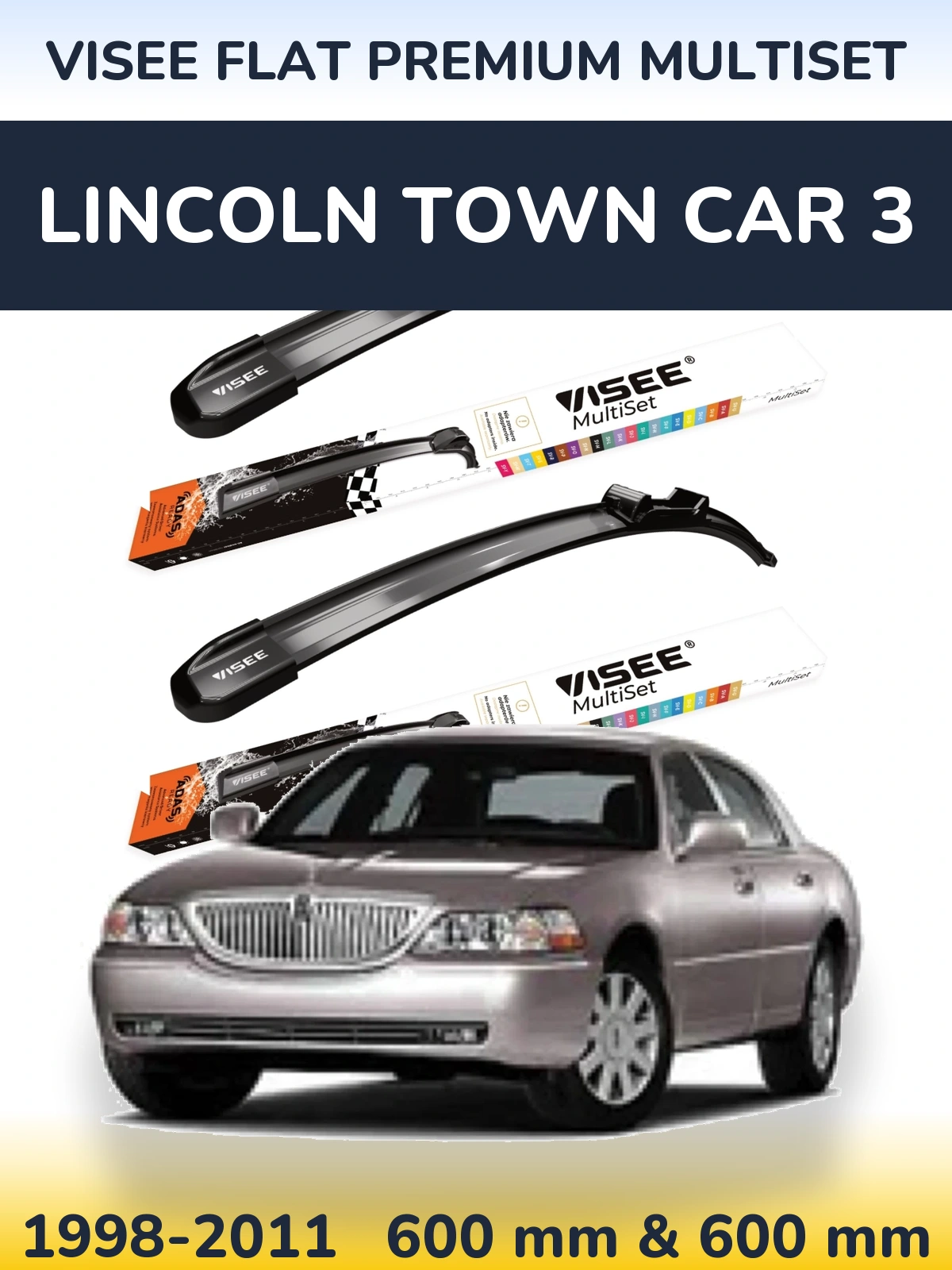 Комплект передніх щіток VISEE FLAT PREMIUM MultiSet 600 & 600 мм для Lincoln Town Car 3 1998-2011
