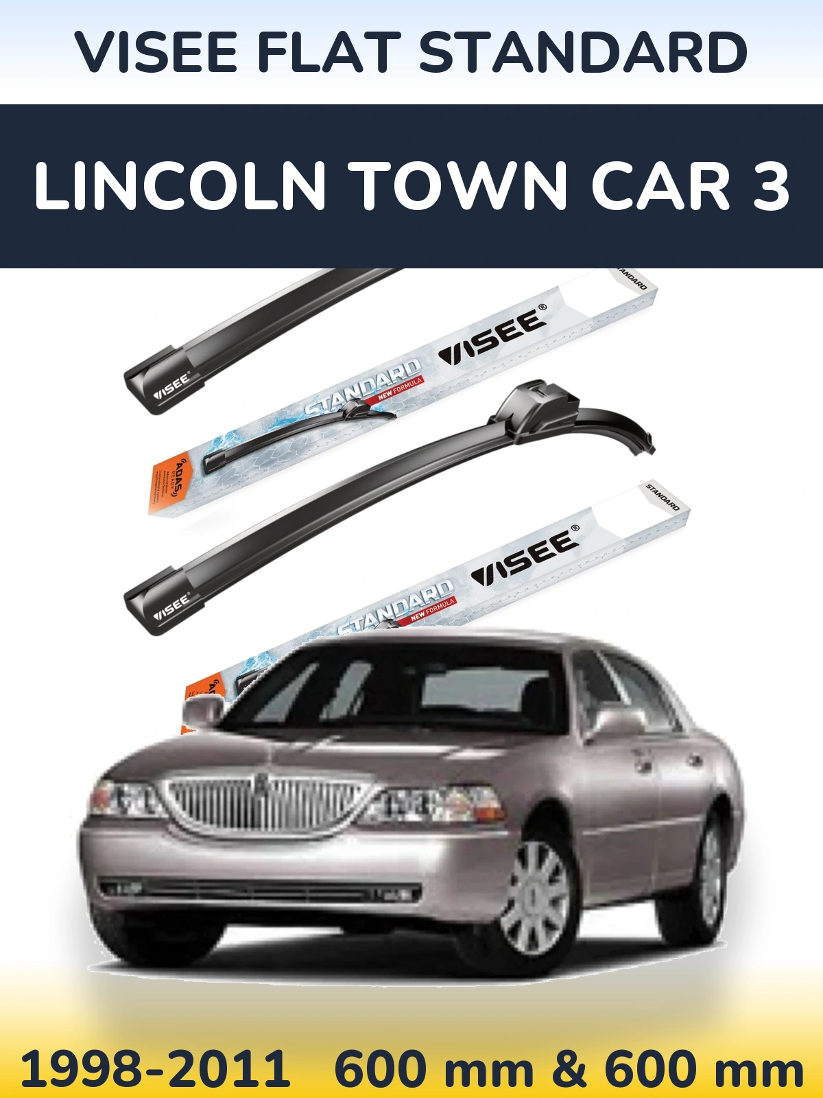 Комплект передніх щіток VISEE FLAT STANDARD 600 & 600 мм для Lincoln Town Car 3 1998-2011