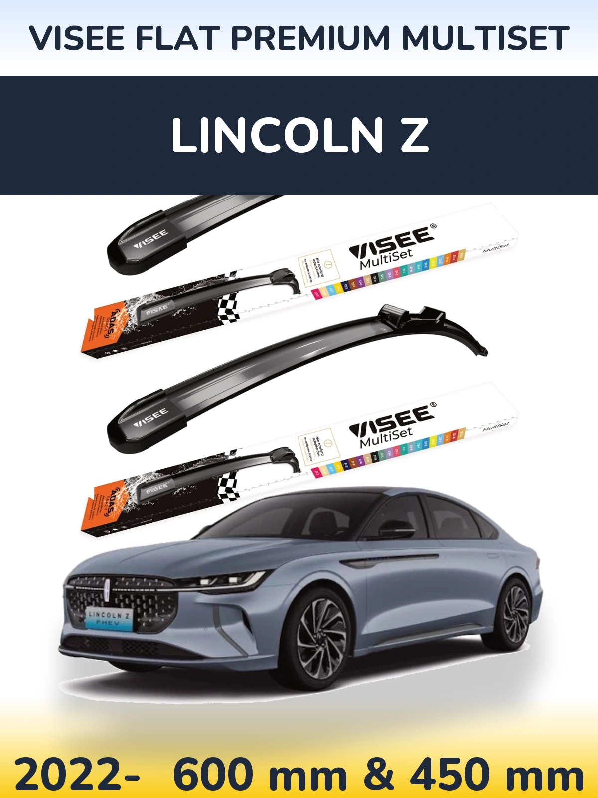 Komplet przednich wycieraczek VISEE FLAT PREMIUM MultiSet 600 & 450 mm do Lincoln Z 2022-2026