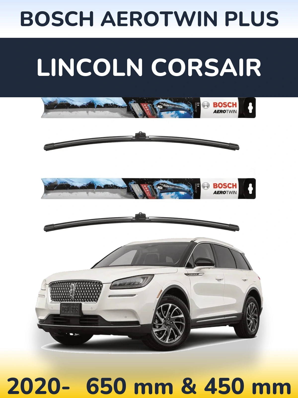 Komplet przednich wycieraczek BOSCH AeroTwin Plus 650 & 450 mm do Lincoln Corsair 2020-2026