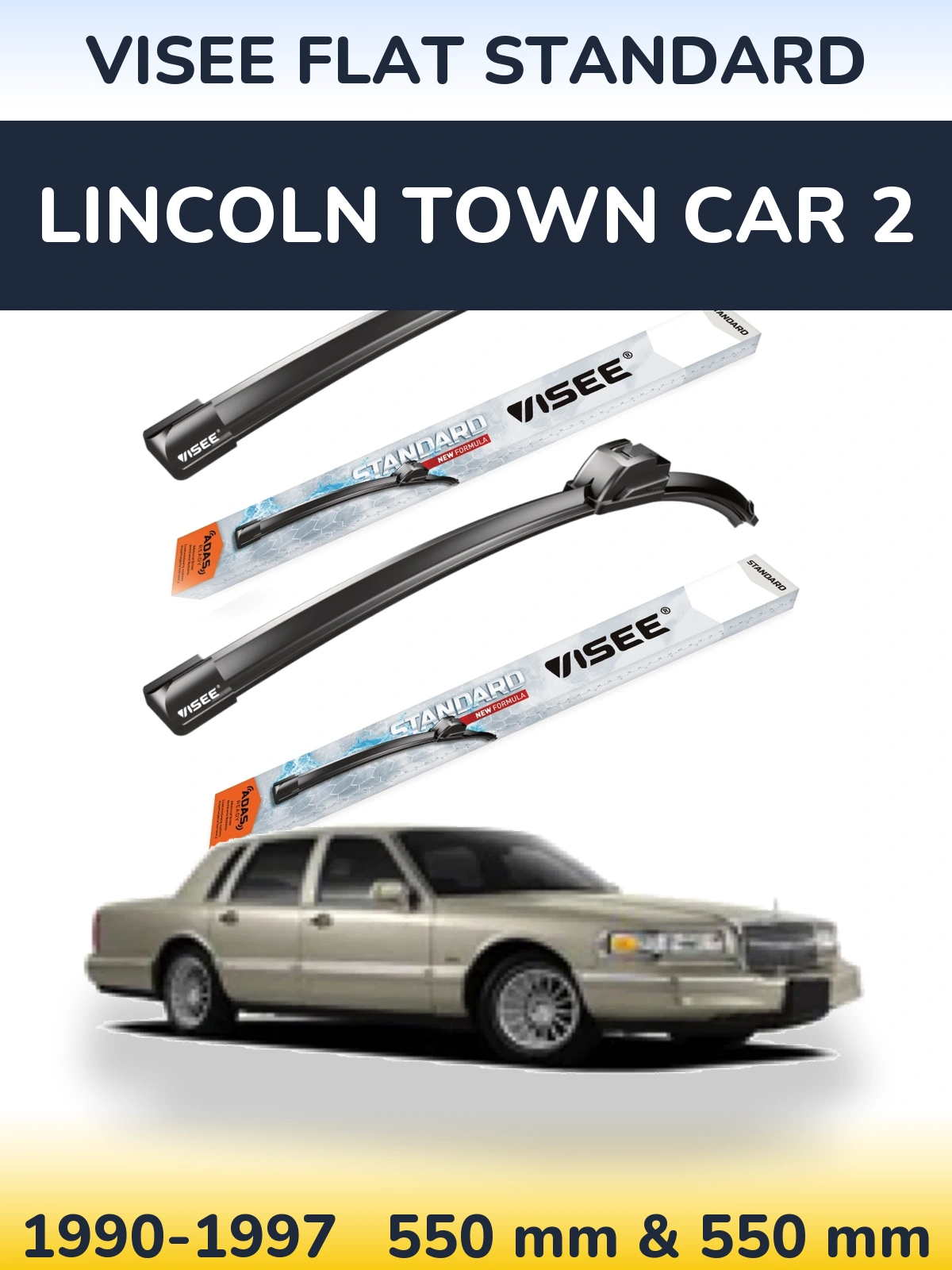 Комплект передних дворников VISEE FLAT STANDARD 550 & 550 мм для Lincoln Town Car 2 1990-1997