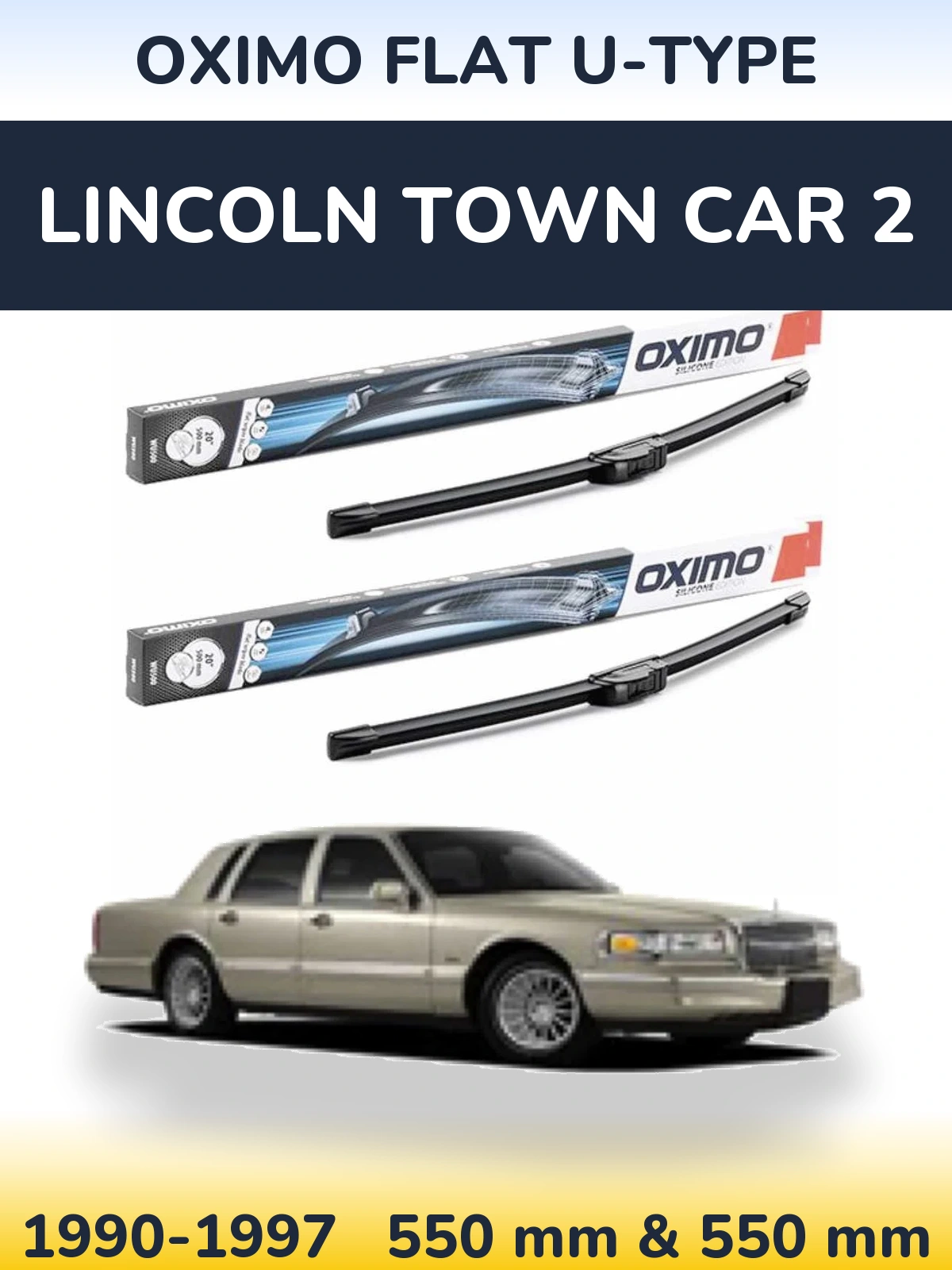 Комплект передних дворников Oximo Flat U-type 550 & 550 мм для Lincoln Town Car 2 1990-1997