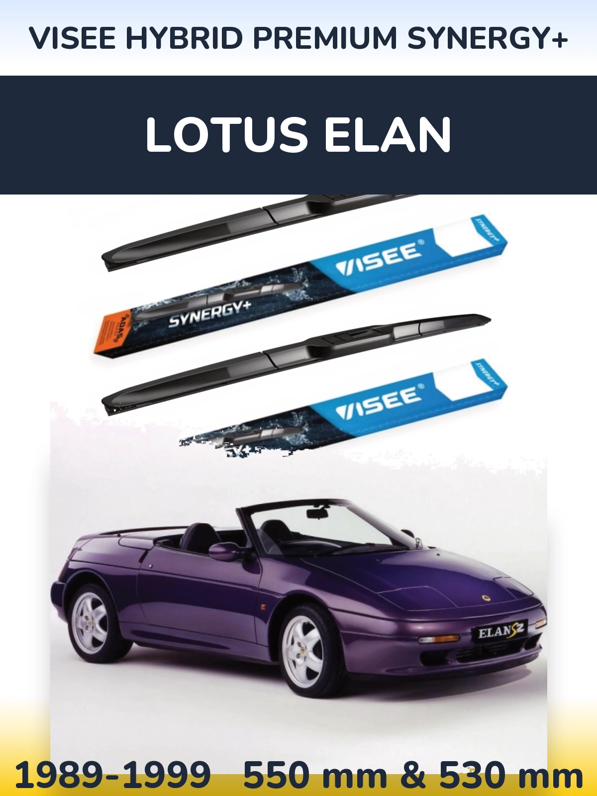 Komplet przednich wycieraczek VISEE HYBRID PREMIUM SYNERGY+ 550 & 530 mm do Lotus Elan 1989-1999