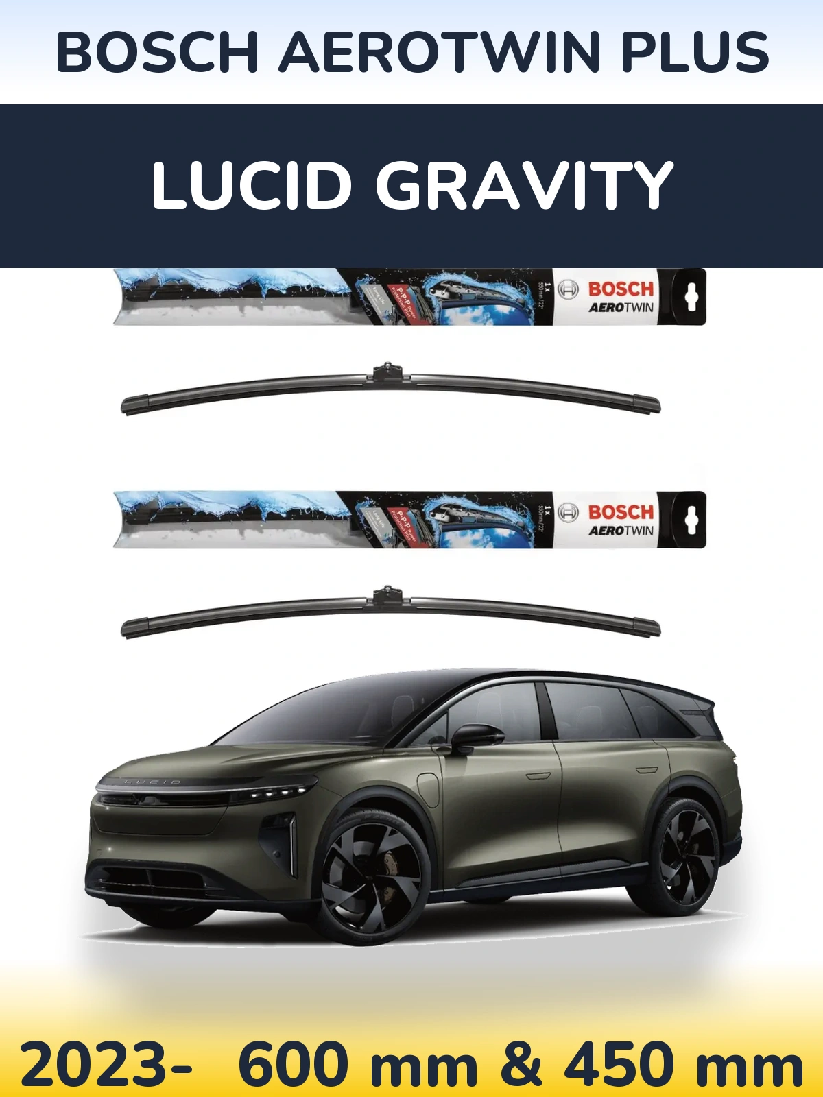 Komplet przednich wycieraczek BOSCH AeroTwin Plus 600 & 450 mm do Lucid Gravity 2023-2026