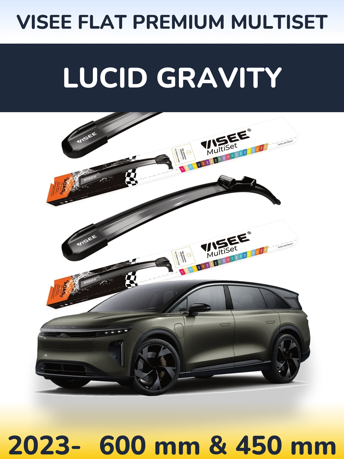 Front wiper blade set VISEE FLAT PREMIUM MultiSet 600 & 450 mm for Lucid Gravity 2023-2026