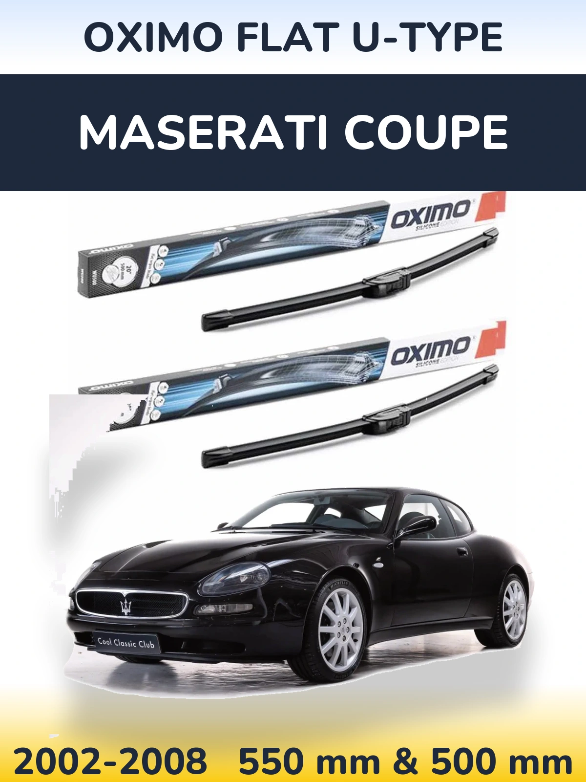 Комплект передних дворников Oximo Flat U-type 550 & 500 мм для Maserati Coupe 2002-2008
