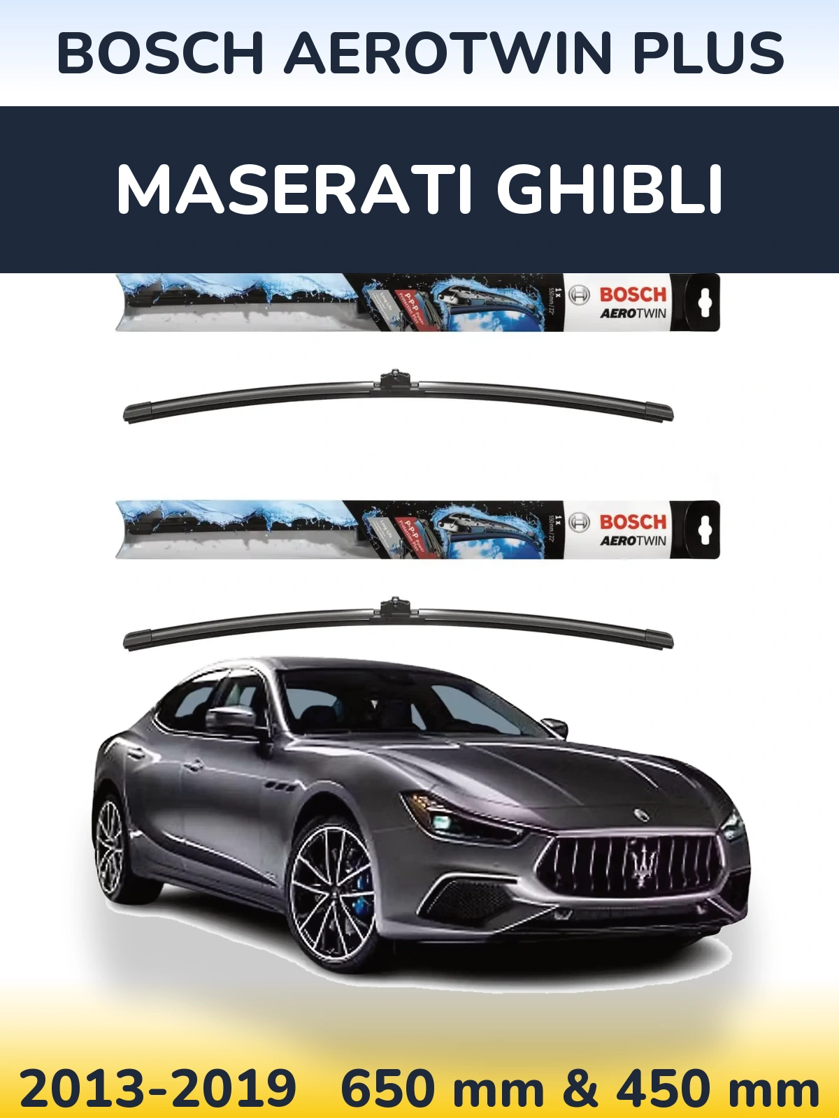 Komplet przednich wycieraczek BOSCH AeroTwin Plus 650 & 450 mm do Maserati Ghibli 2013-2019