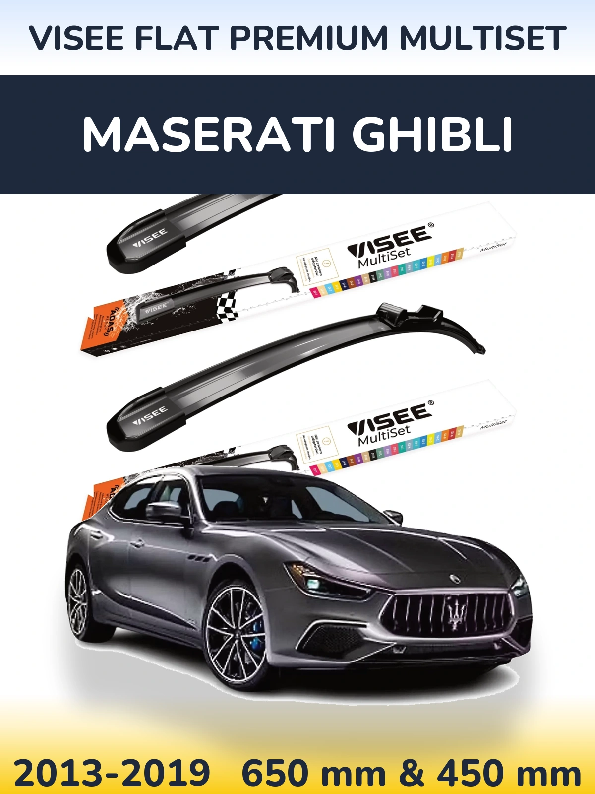 Komplet przednich wycieraczek VISEE FLAT PREMIUM MultiSet 650 & 450 mm do Maserati Ghibli 2013-2019
