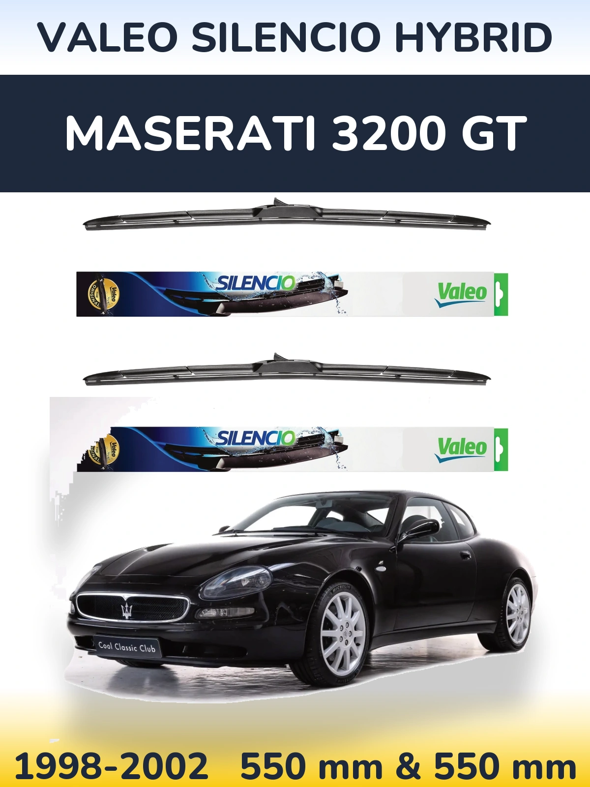 Комплект передних дворников Valeo Silencio Hybrid 550 & 550 мм для Maserati 3200 GT 1998-2002