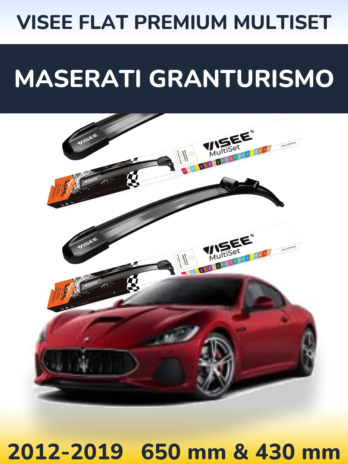 Komplet przednich wycieraczek VISEE FLAT PREMIUM MultiSet 650 & 430 mm do Maserati GranTurismo 2012-2019